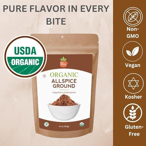 SPICY ORGANIC SPICY ORGANIC Pure Organic Allspice Ground 16 oz. - Certified USDA Organic - Allspice Seasoning for Baking, Marinades, Pickling, Stews, Sauces, and Beverages