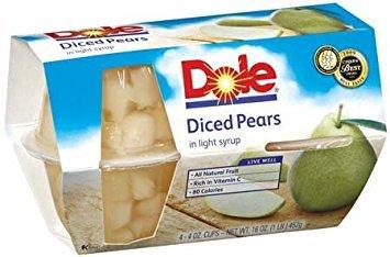 Dole Dole Diced Pears Fruit Bowl in Light Syrup 4 - 4 oz cups (Pack of 6)