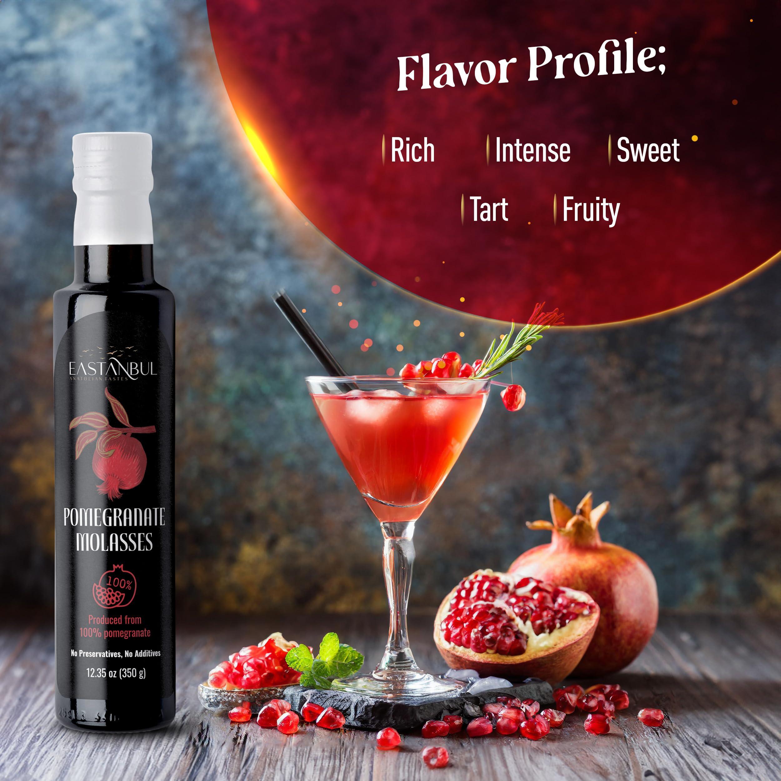 Eastanbul Eastanbul Pomegranate Molasses, 12.35oz, No Added Sugar, Mediterranean Pomegranate Syrup, Nar Eksisi Sweet and Sour Sauce, 100% Natural, Concentrate, Vegan Sauce, Paste, Salad Dressing, No Additives