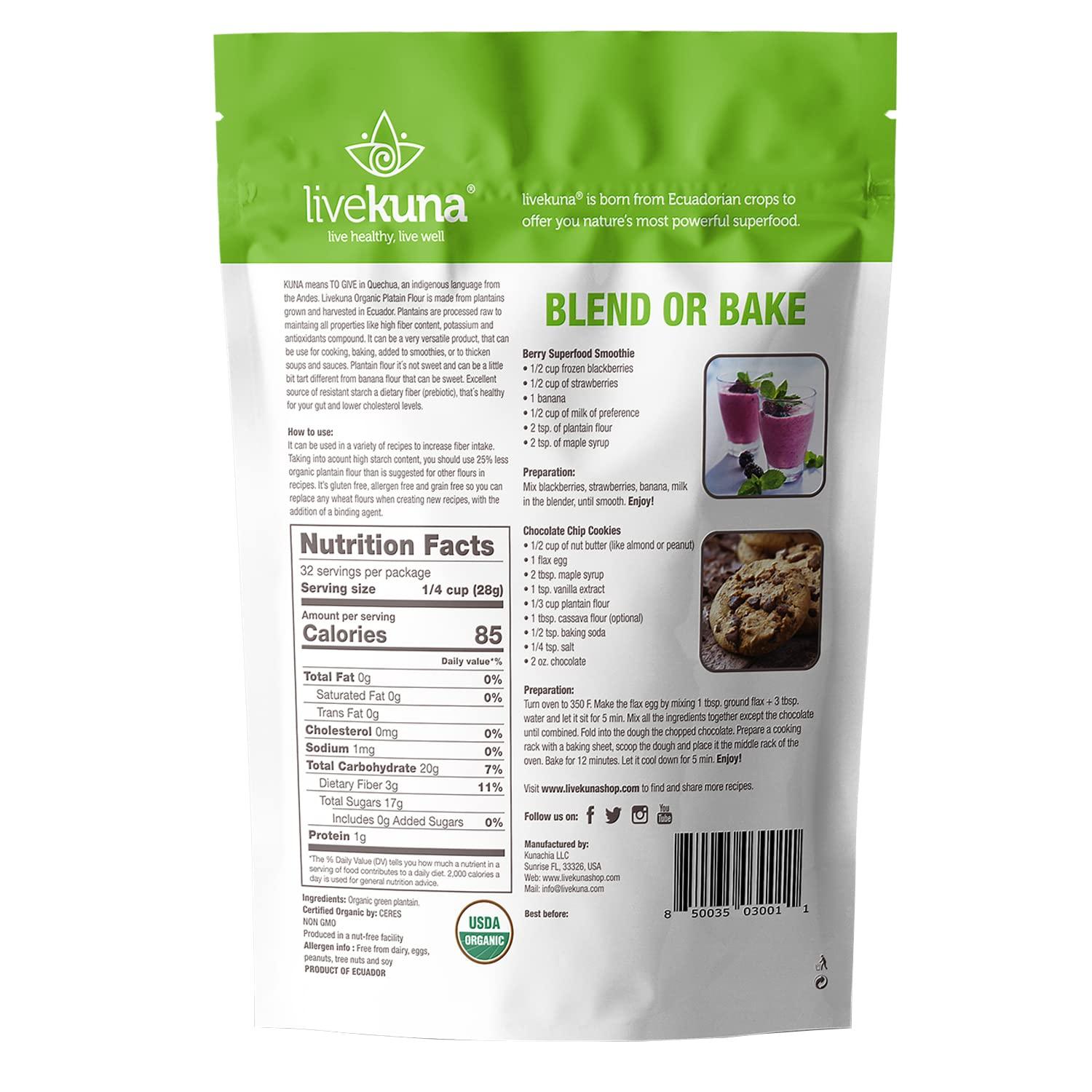LiveKuna LiveKuna Organic Plantain Flour - Gluten Free All Purpose Flour Alternative For Baking & Cooking Recipes - Grain Free Vegan Plantain Flour, Rich In Fiber & Vitamins for Keto & Paleo Diets, 32oz Bag