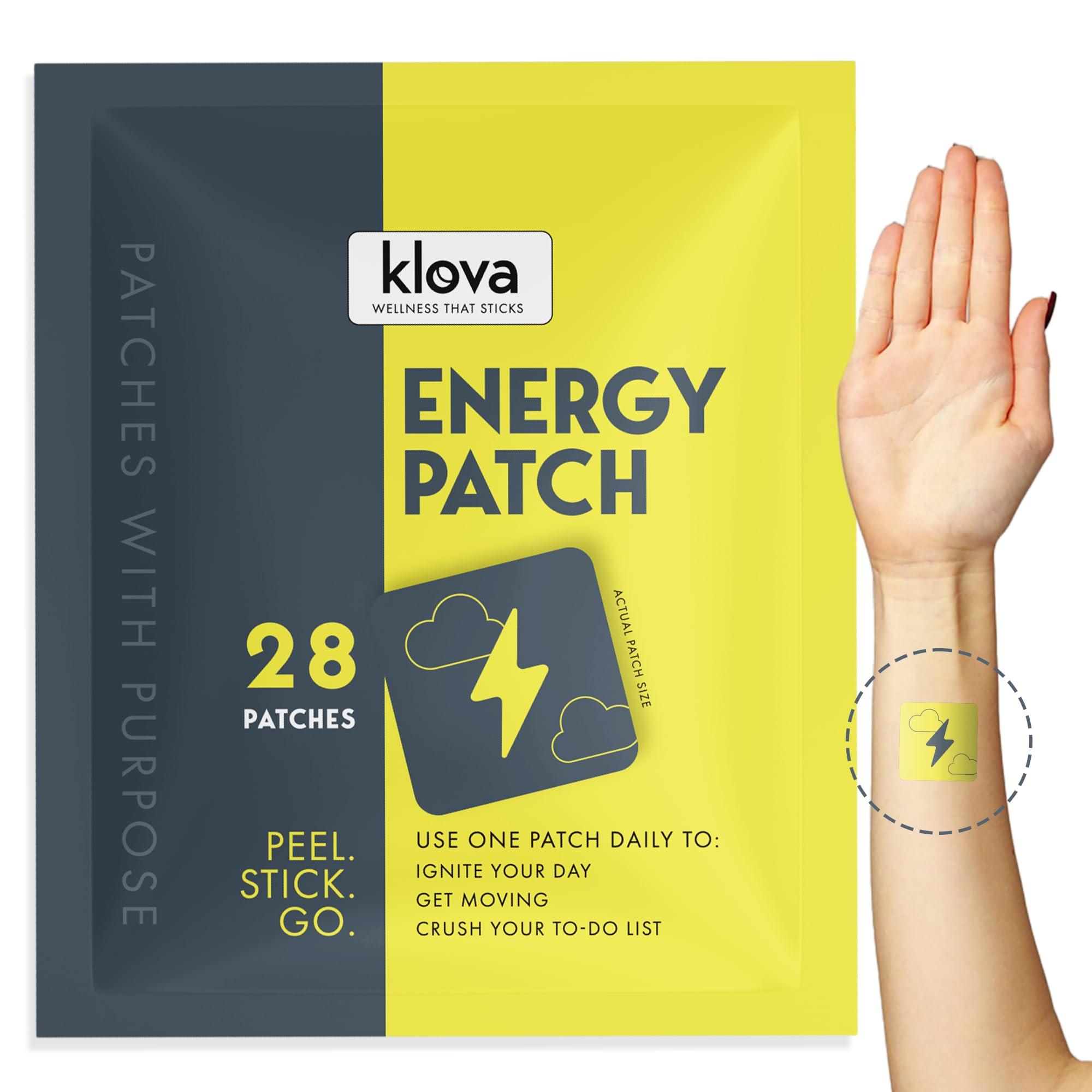 Klova Klova Energy Patches with Caffeine, Green Tea Extract, Peppermint Leaf Extract, Vitamin B3 and Vitamin B6 - for Enhanced Morning Wakefulness