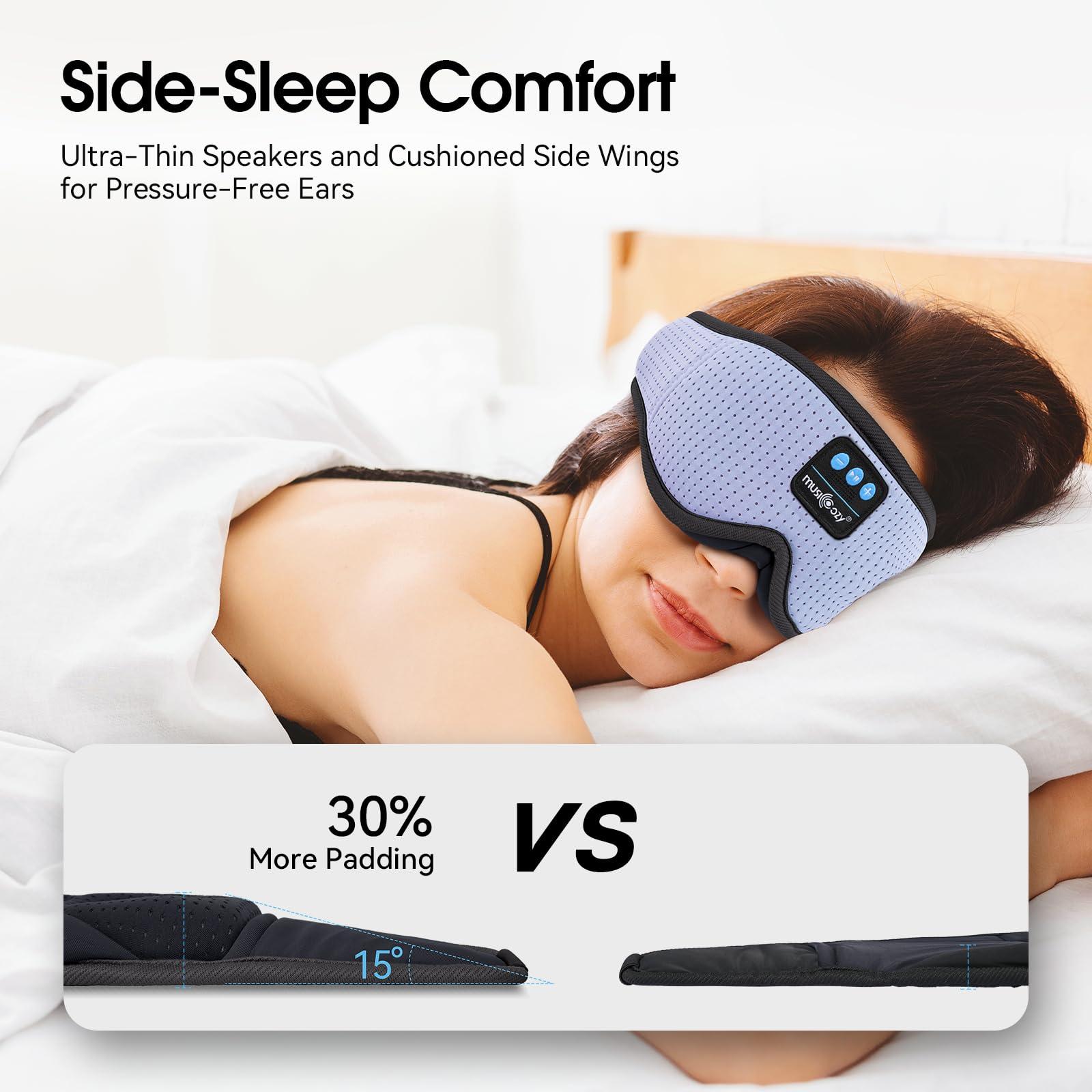 MUSICOZY MUSICOZY White Noise Sleep Mask Headphones with 16 Soothing Sounds, Bluetooth Sleep Mask 3D Wireless Music Sleeping Headphones for Side Sleeper