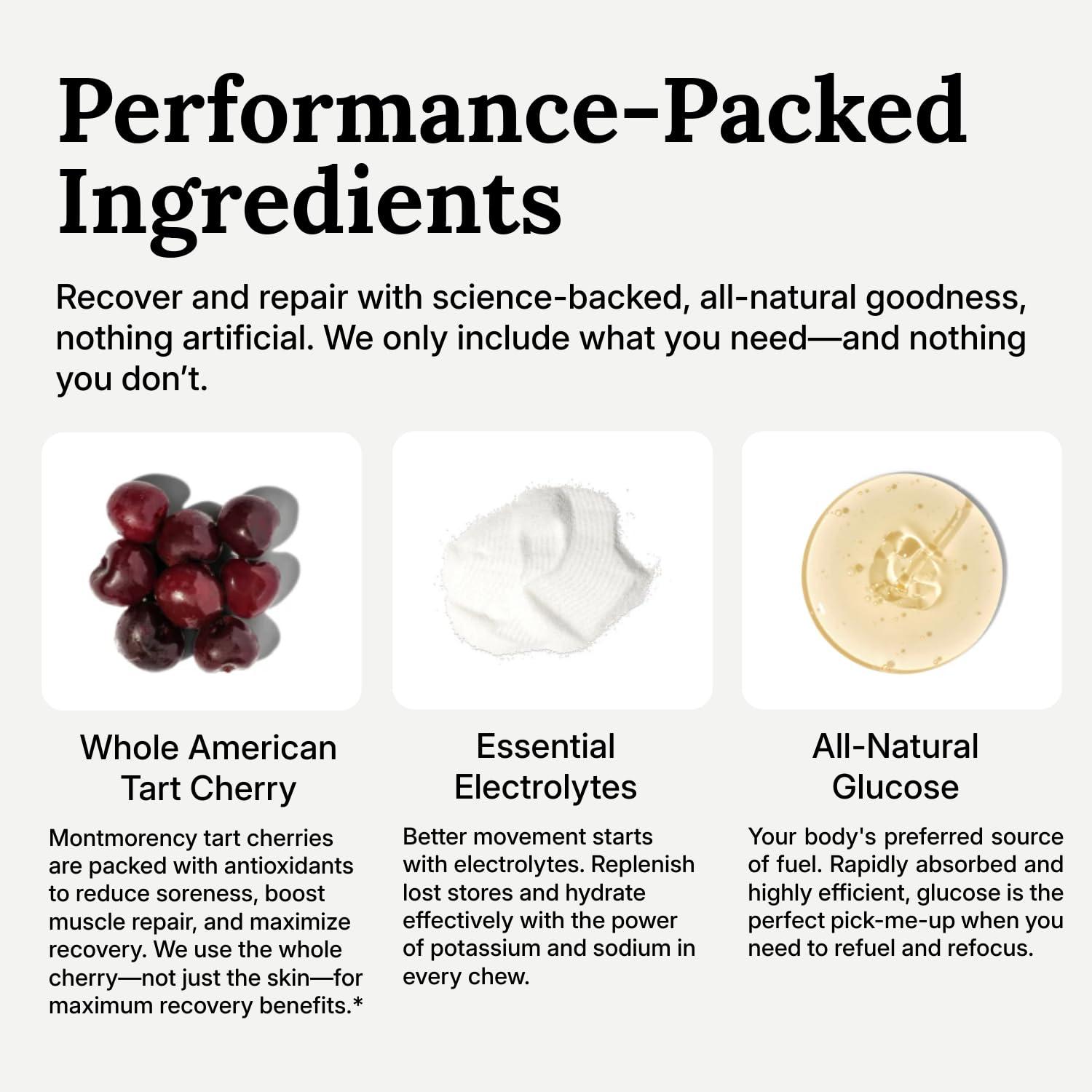 For Wellness Recovery Gummies - Tart Cherry Gummies for Muscle Recovery - Hibiscus Cherry Flavor with Antioxidants & Electrolytes Combats Soreness, Fights Inflammation, Boosts Energy - Vegan, Non-GMO, Gluten-Free