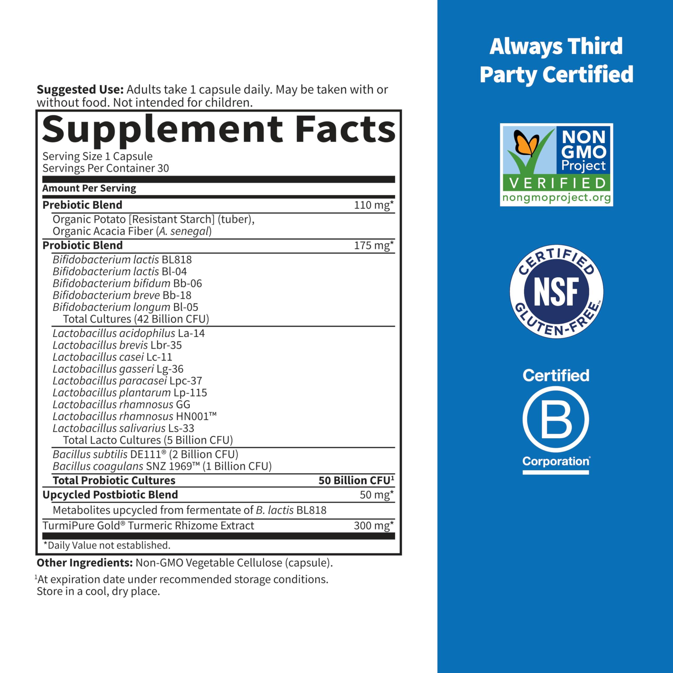 Garden of Life Garden of Life Dr Formulated Sport Probiotics Digestive Supplement, Organic Prebiotics for Women & Men Athletes, Clinically Studied Turmeric Curcumin, 50 Billion CFU, Gut Health, Acidophilus, 30ct