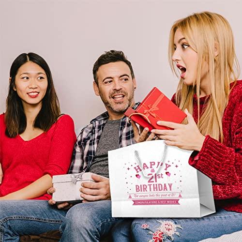 Bang Tidy Clothing 21st Birthday Gift Bags - White Paper with Rope Handles - Eco Friendly Medium Gift Bag - Looks Great - Pink