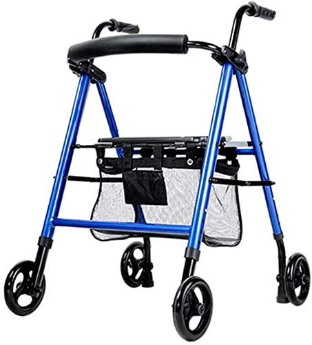 Bsetain Rollator Walker Mobility Walking Aid for Adult Elderly Electric Wheelchair Transport Rollator Walker with Seat and Wheels - Folding Walker and Transport Chair, Blue