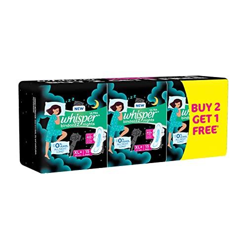 WHISPER Whisper Ultra Night Sanitary Pads for Women, XL+ 15 (Pack of 3) Napkins