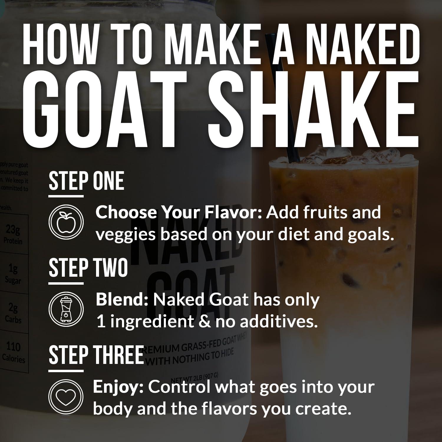 NAKED NAKED Goat Vanilla Protein Powder - Pasture Fed Goat Whey Protein Powder from Small-Herd Dairies - Only 3 Ingredients - GMO Free, Soy Free - All Natural - 23 Grams of Protein - 25 Servings