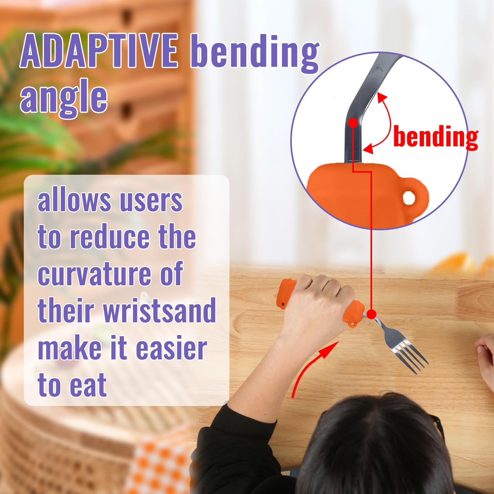 Ehucon Ehucon Adaptive Weighted Silverware Utensils Angled Fork for Hand Tremors Parkinsons,Weighted Utensils with Non-Slip Easy Grip Handles for Independent Eating(Left Hand,Orange,Pack of 1)