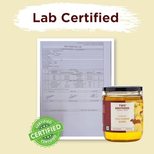 AMOREARTH - NATURAL.HEALTHY.FRESH Two Brothers Organic Farms - Grass Fed A2 Ghee 16 Fl Oz (500ml) | Clarified Butter | Cultured, Desi Gir Cow Ghee | Pasture Raised on Certified Organic Farm | Non-GMO, Lactose-Free, Keto Friendly | Made from Whole Curds in Small Batches | Glass Jar