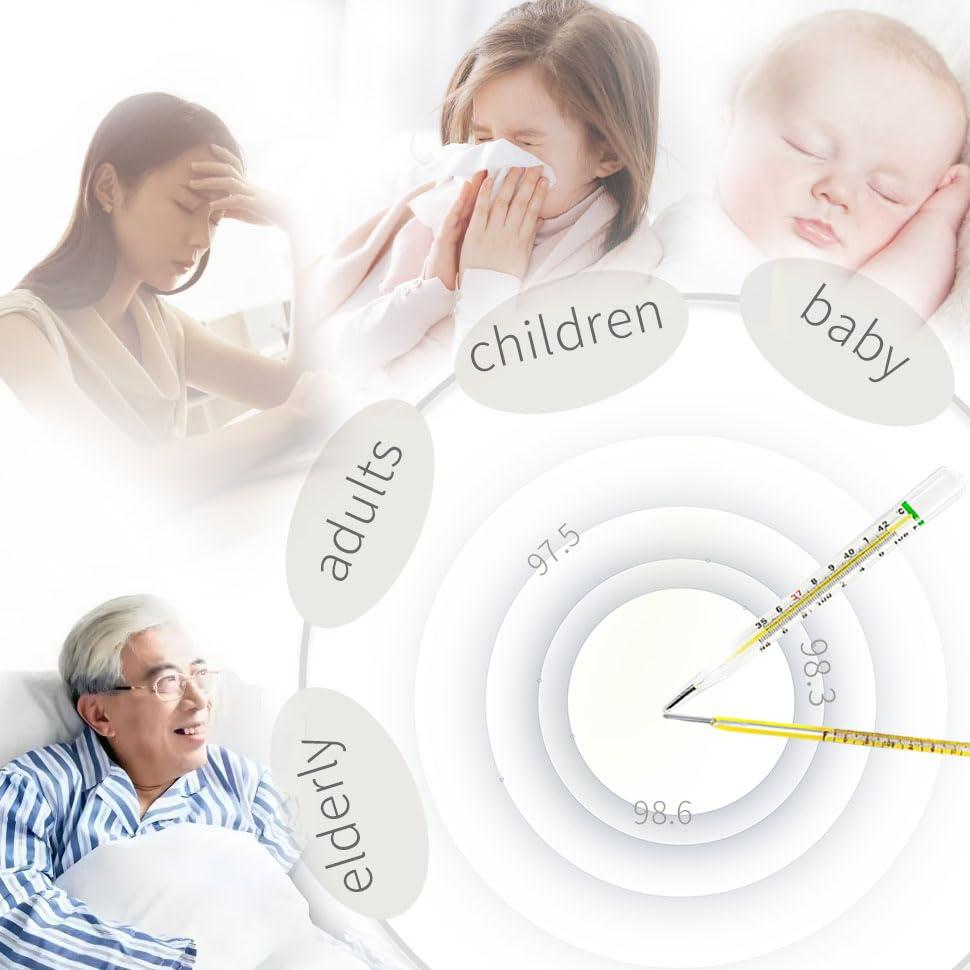 AiBi TECH Clinical Glass Thermometer at& is Suitable for 2 Pieces Under The Armpit-Adult Classic Non-Digital Thermometer-Medical Fever Thermometer-AiBi TECH