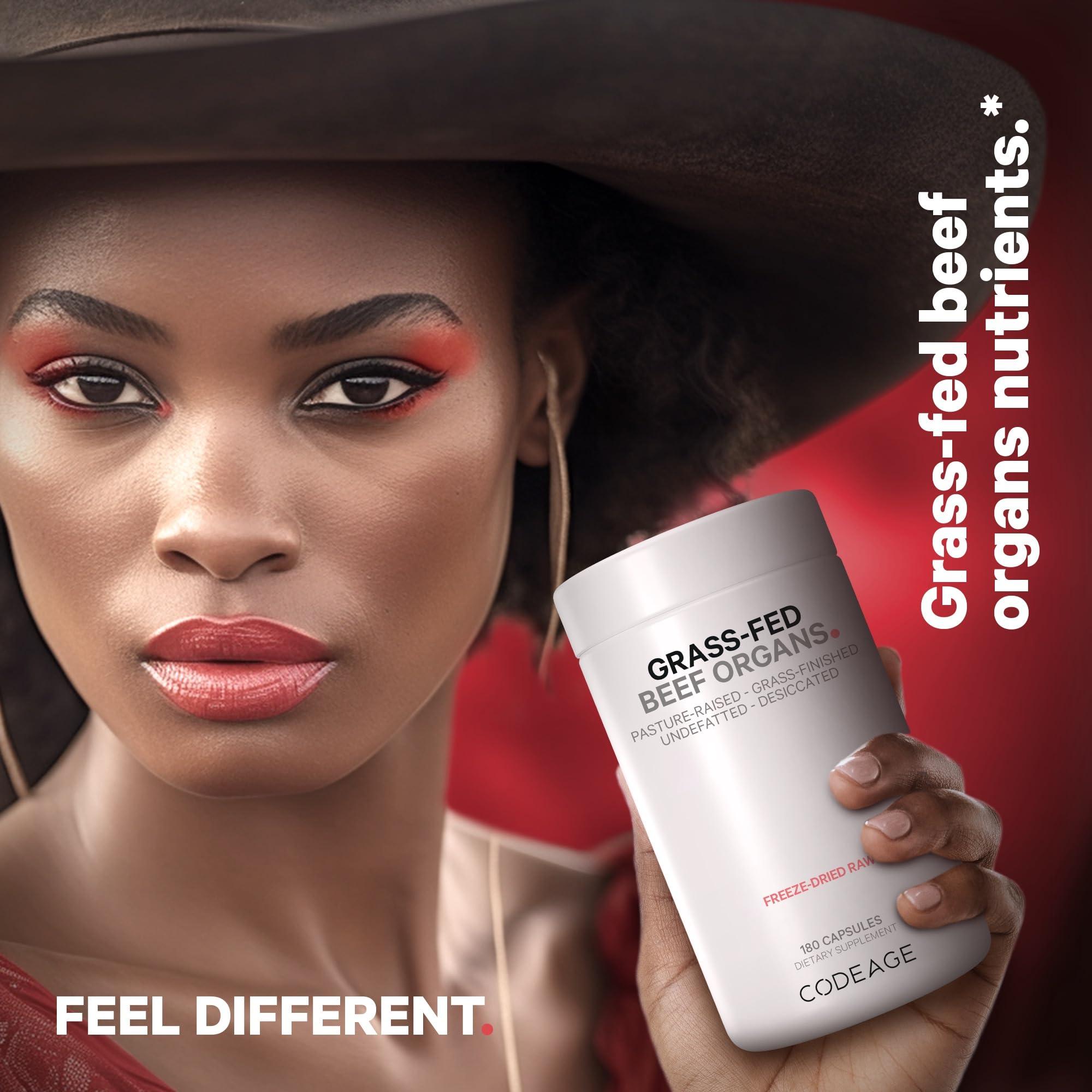 Codeage Codeage Grass Fed Beef Organs Supplement Glandulars Supplements - Freeze Dried, Non-Defatted, Desiccated Liver, Heart, Kidney, Pancreas & Spleen Bovine Pills Beef Vitamins - Non-GMO -180 Capsules