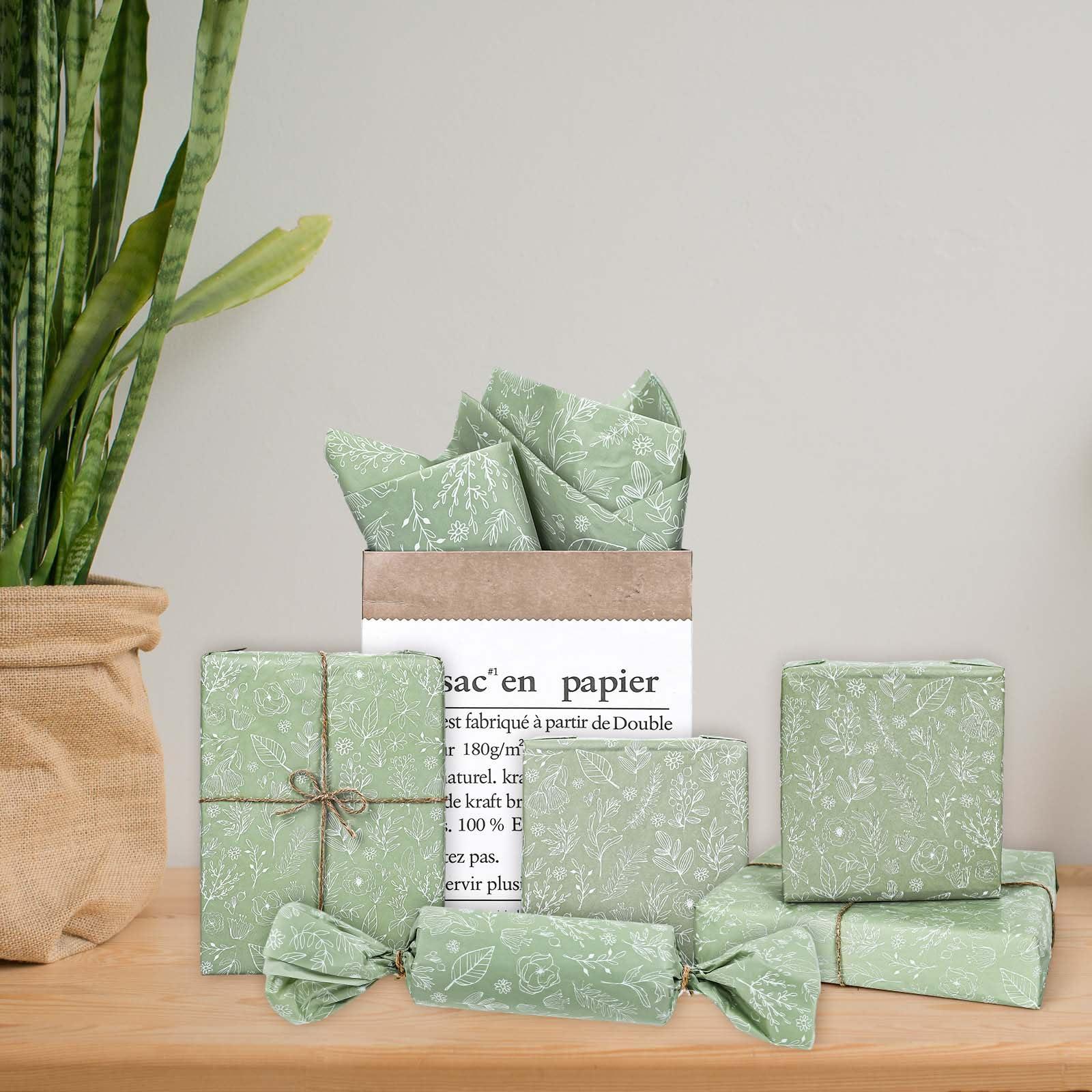 Generic AnyDesign 100 Sheets Sage Green Wildflower Tissue Paper Green White Floral Gift Wrapping Paper Bulk Botanical Greenery Flower DIY Art Craft Paper for Packaging Wedding Birthday Baby Shower Bouquet