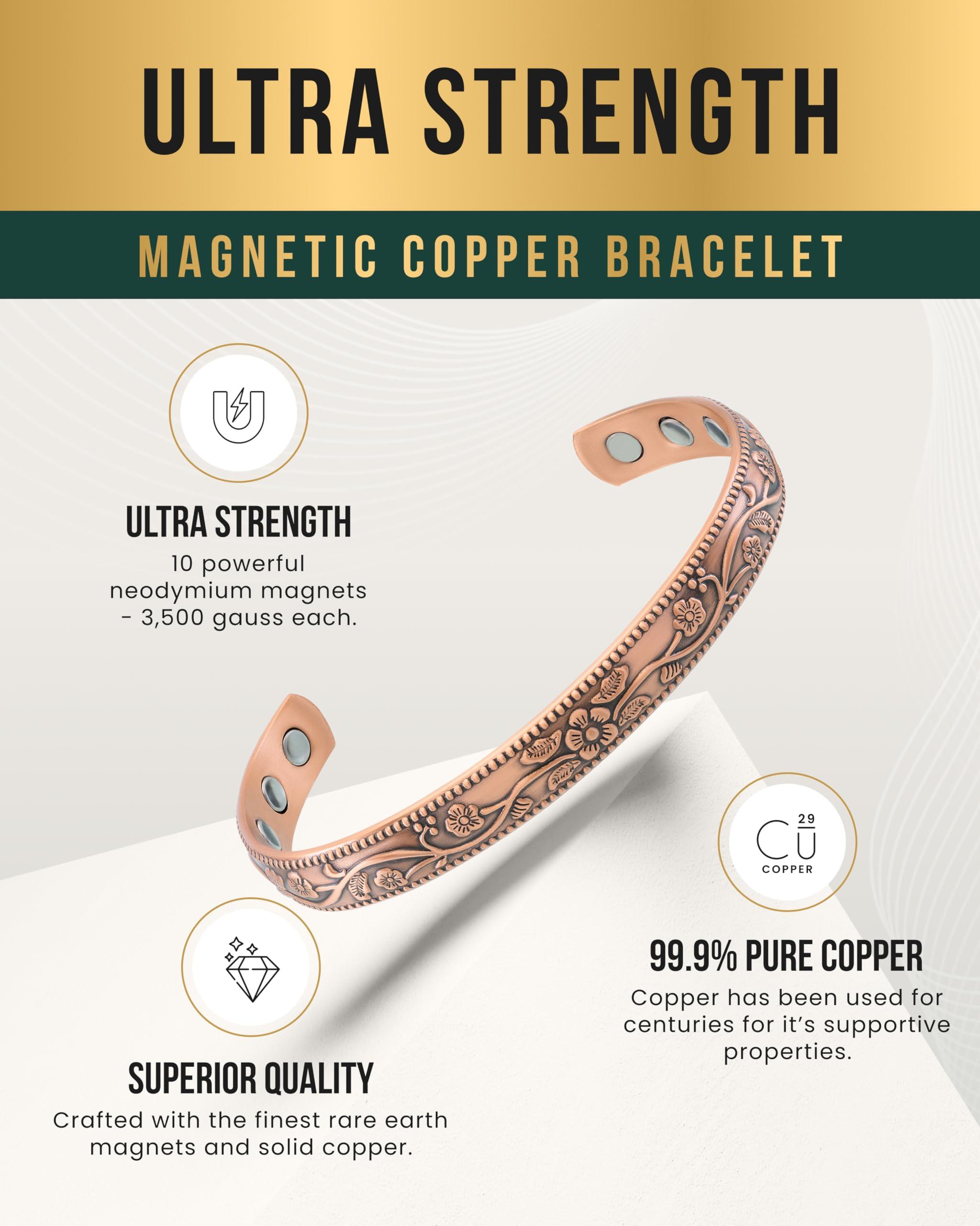 MagnetRX MagnetRX Women\'s Copper Bracelet Effective 99.9% Pure Copper Magnetic Bracelets for Women Adjustable Womens Copper Cuff Bracelet Bangle (Floral Style)