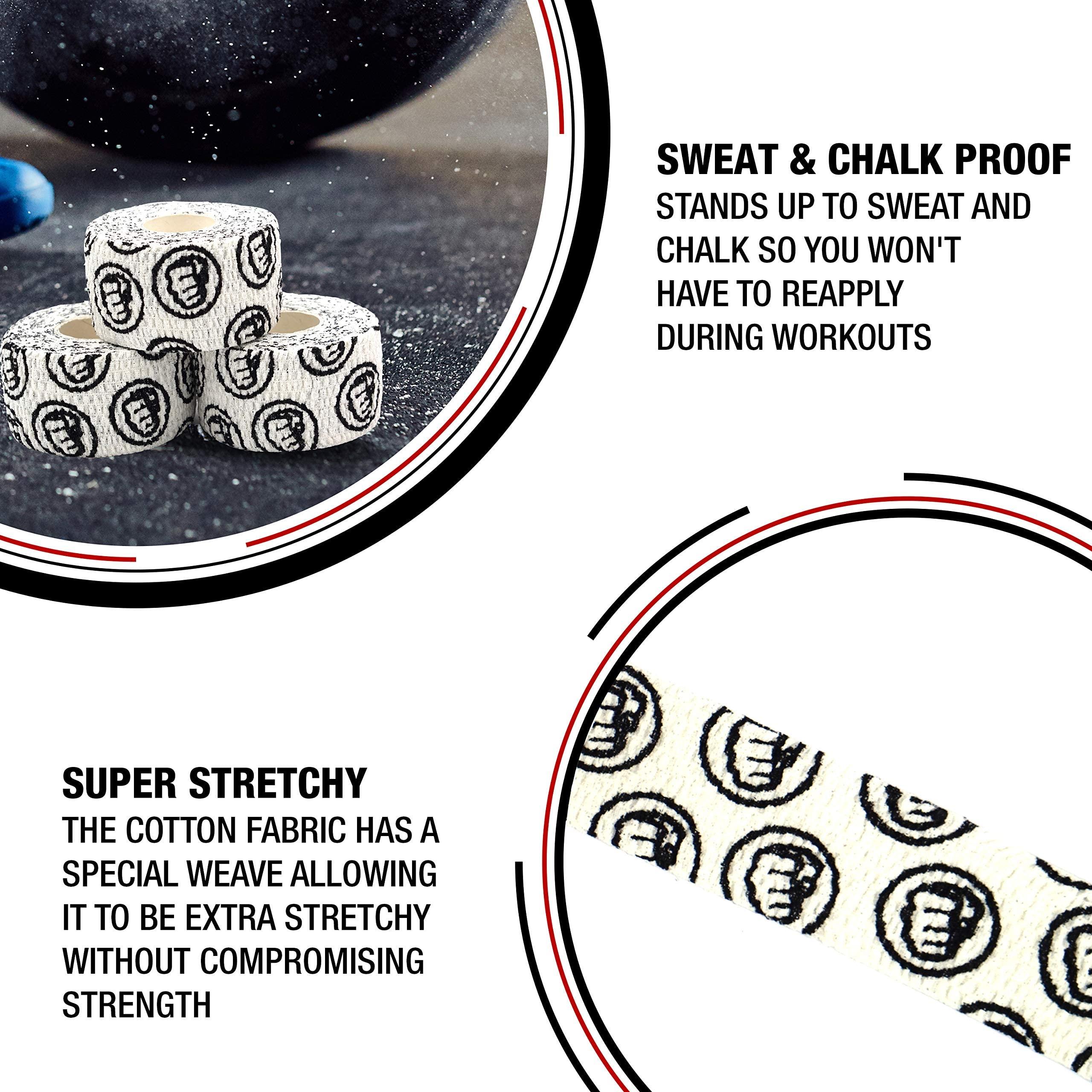 WOD Nation WOD Nation Weightlifting Hook Grip Tape or Thumb, Wrist & Finger - 3 Pack Comfortable & Stretchy White Athletic Thumb Tape for Weightlifting and Cross Training (23ft/Roll)