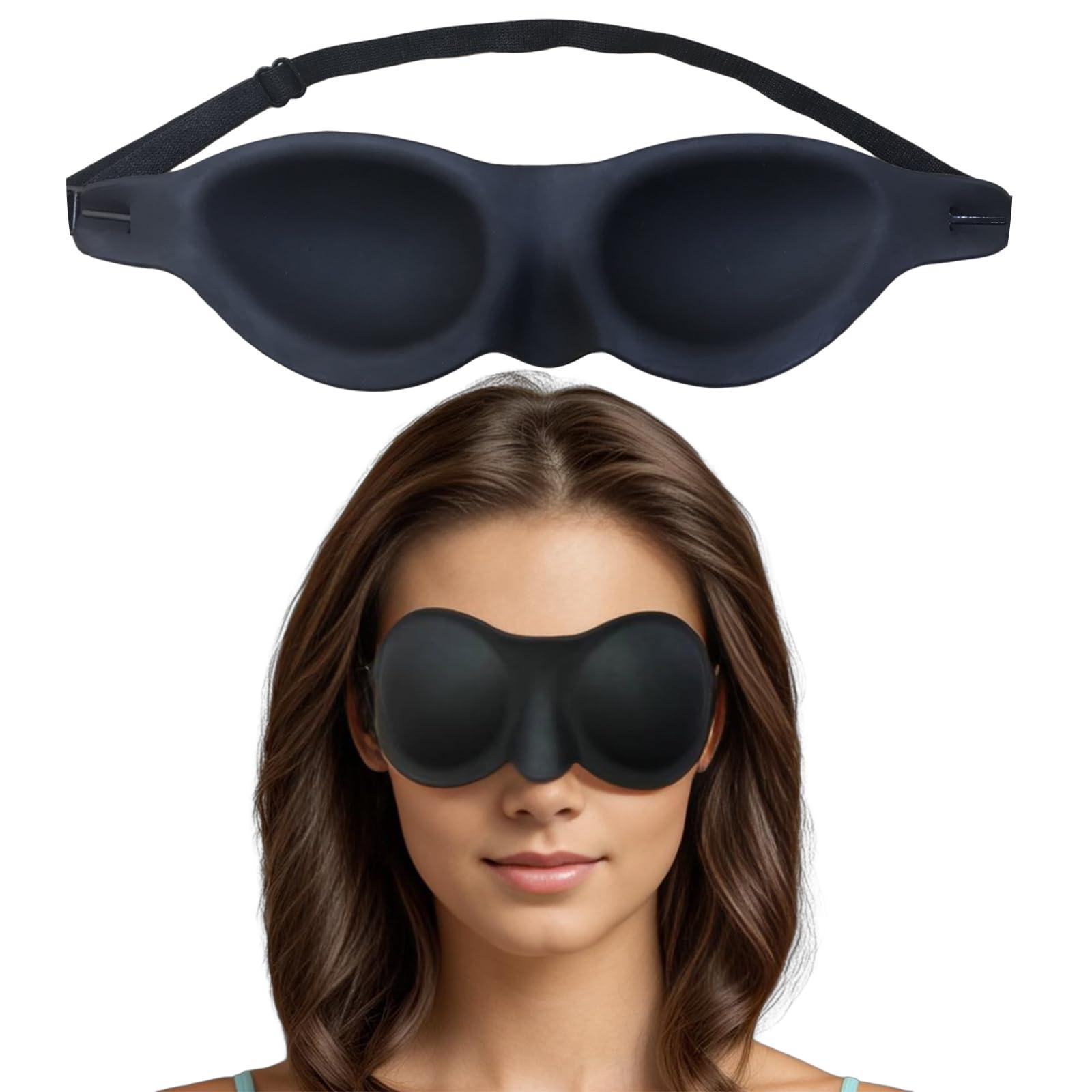 Vowleike Moisture Chamber Glasses for Dry Eyes - Vowleike Soft Silicone Sleep Goggles, Reusable Comfortable & Lightweight Sleep Mask, CPAP Compatible, Elastic and Stretchable Strap (Black)