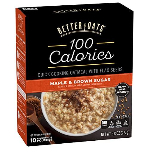 Malt-O-Meal Better Oats 100 Calorie Maple and Brown Sugar Oatmeal Packets, 100 Calorie Oatmeal Pouches, 90 Second Instant Oatmeal with Flax Seeds and Rolled Oats, Pack of 10, 9.8 OZ Pack