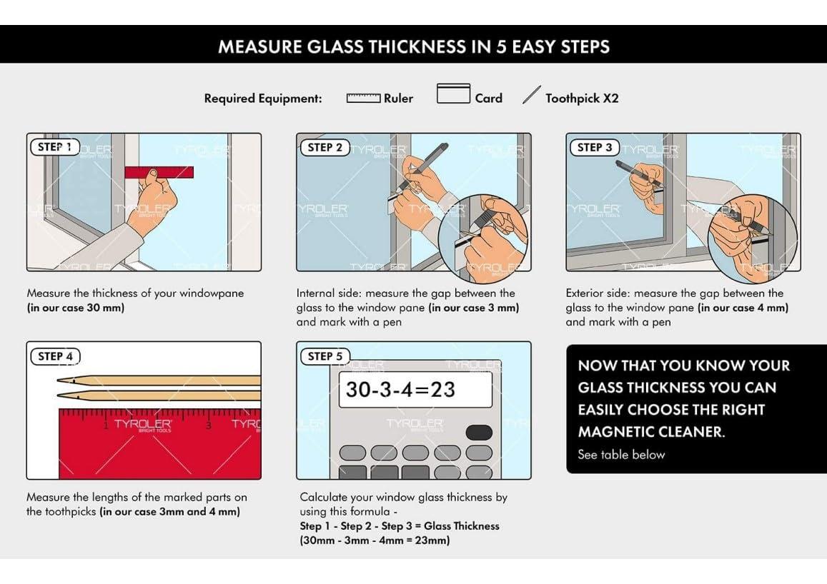 Tyroler Bright Tools Tyroler Magnetic Window Cleaner | for Single-Glazed Windows 0.1\"-0.3\" ONLY | The Glider S-1 Glass Cleaner | 3M Anti-Fall Rope | Double-Sided Cleaning
