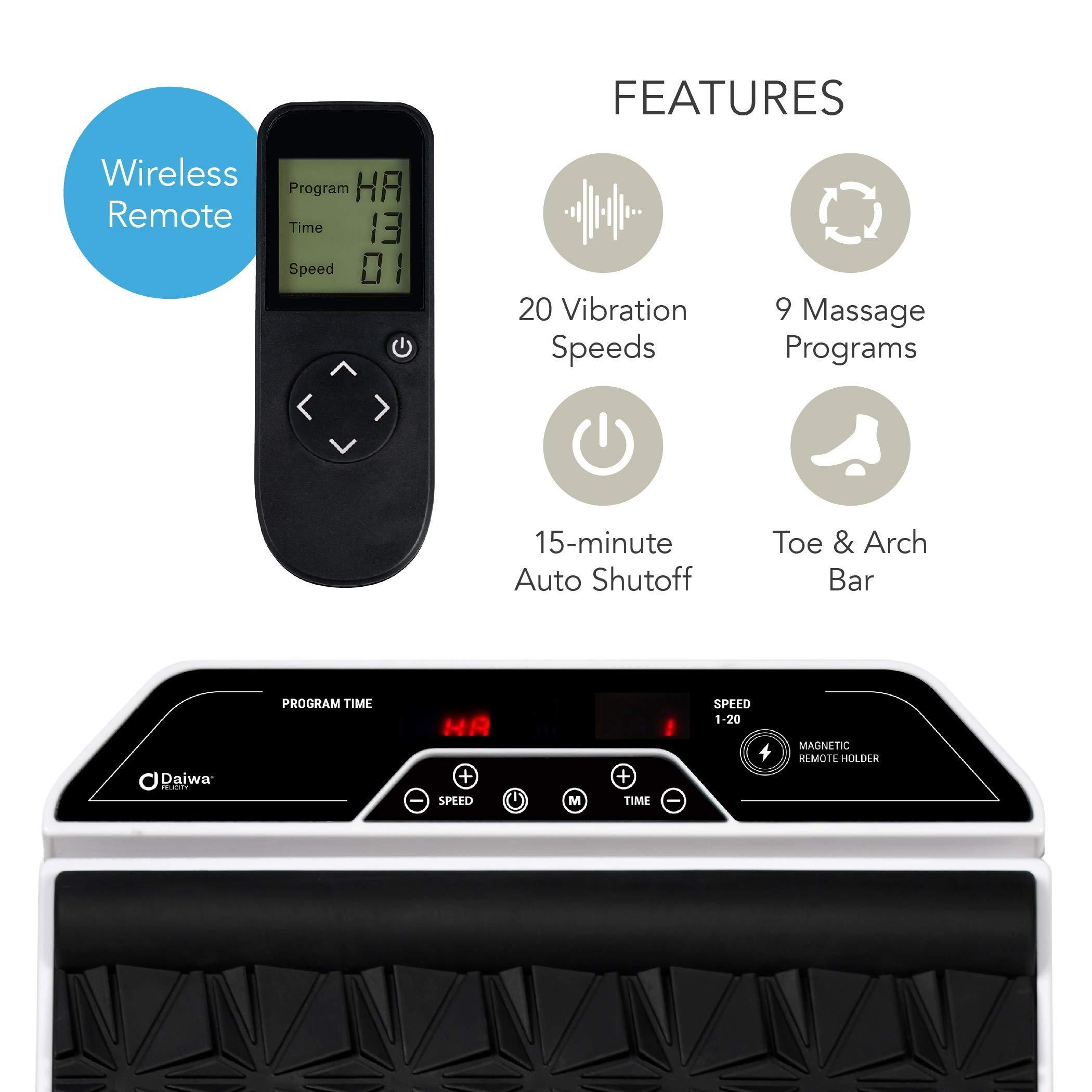 Daiwa Felicity Daiwa Felicity Vibrating Foot Massager Machine with Remote can Help Reduce Neuropathy & Arthritis Pain - Vibration Plate for Electric Foot Massager can Offer Therapeutic Relief from Plantar Fasciitis