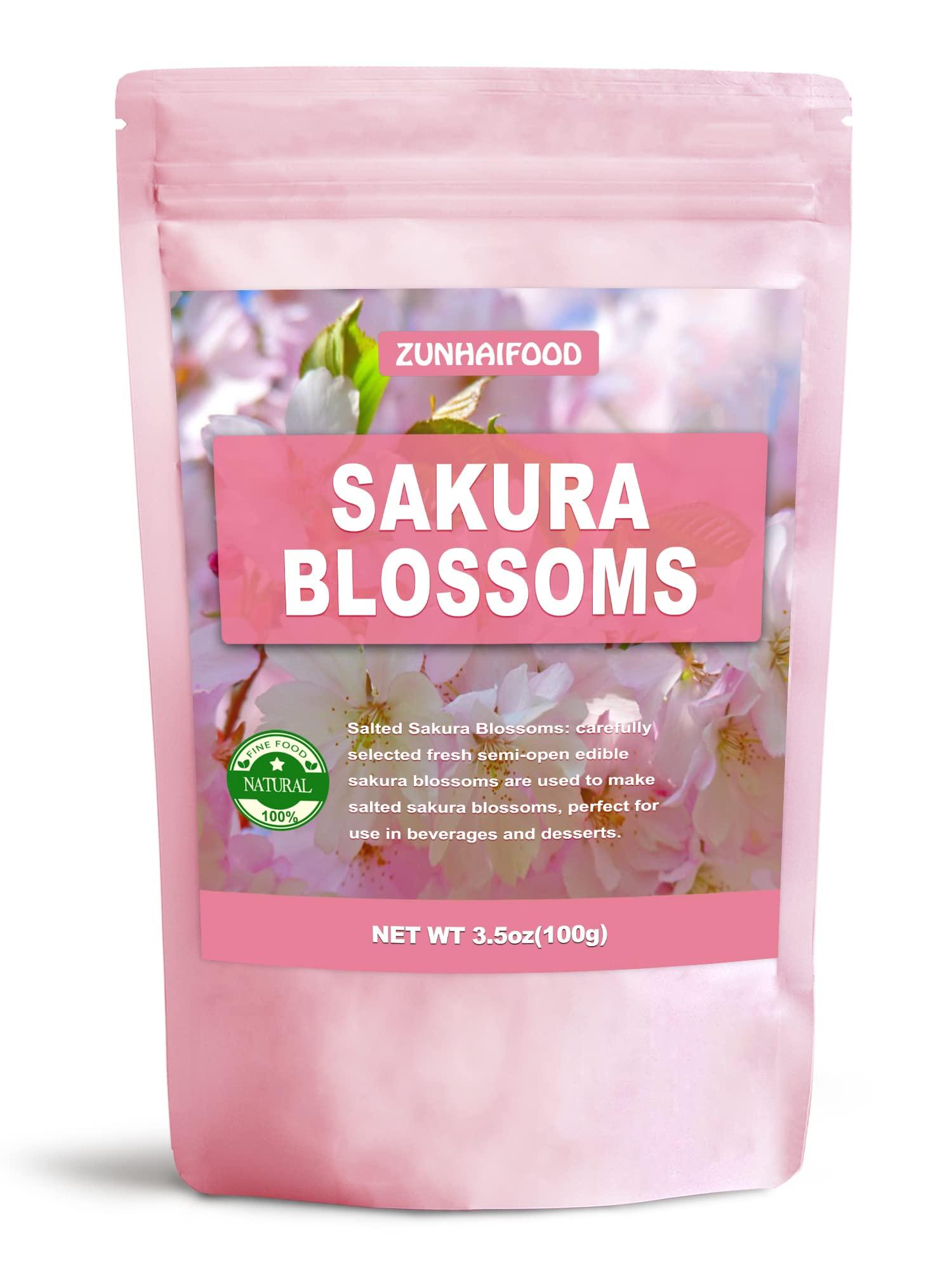 Zunhai Food Edible Salted Sakura Blossoms, Premium Pickled Sakura Cherry Blossoms, 3.5oz(100g)