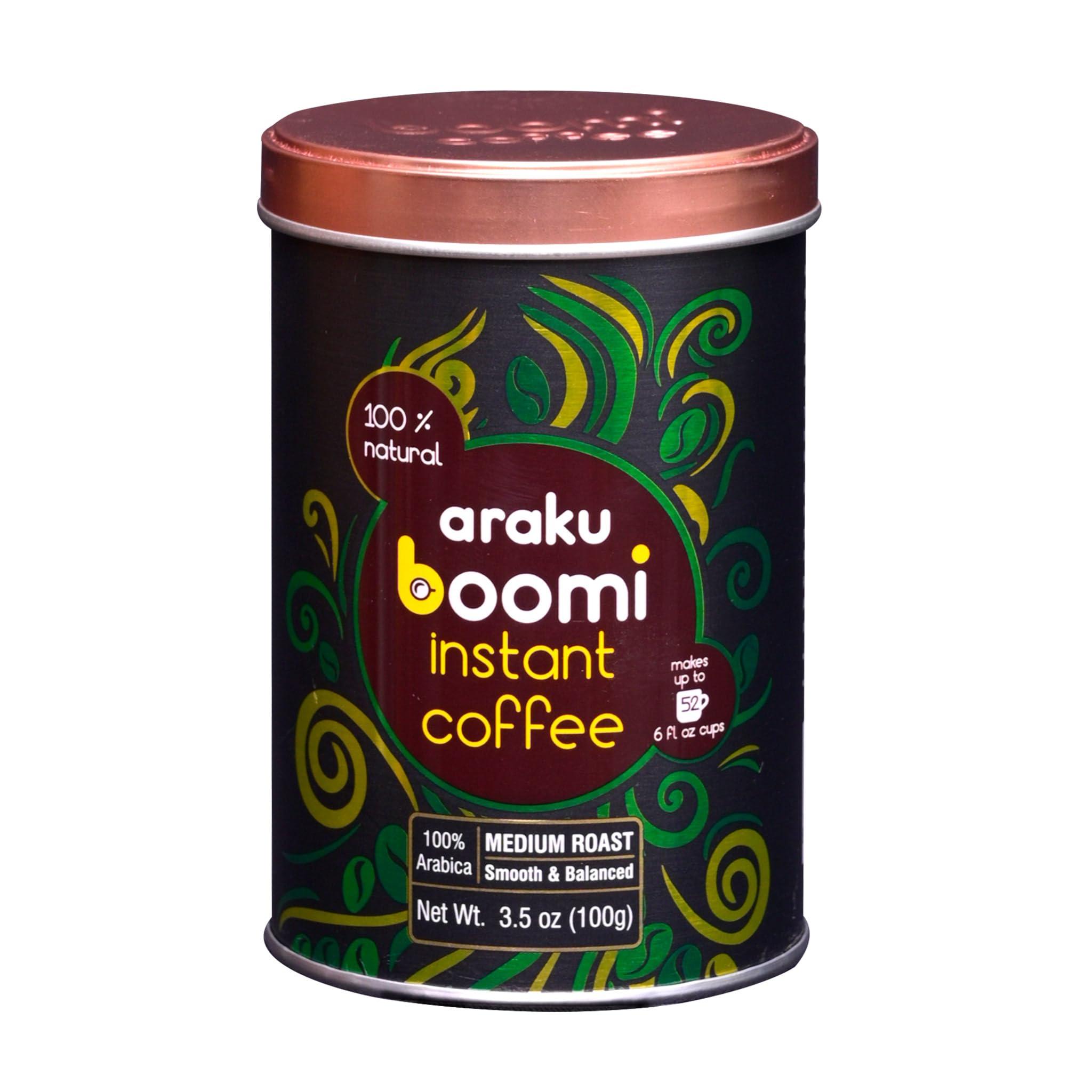 BOOMI INSTANT COFFEE Araku Boomi Premium Single Origin Instant Coffee Powder, Medium Roast, Made from 100% Arabica Beans from Araku Valley | Best Mold Free Instant Coffee | 3.5 Ounce Tin (1 Pack) (Up to 50 Cups)