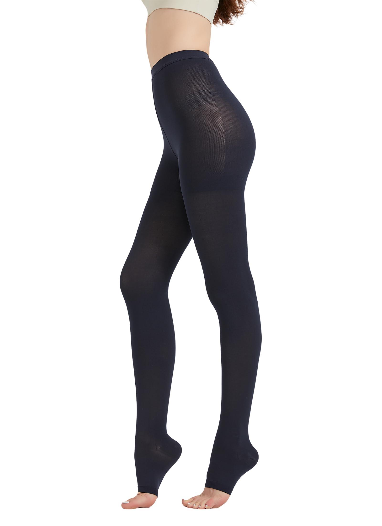 MGANG MGANG Medical Compression Pantyhose for Women & Men, 15-20mmHg Graduated Compression Support Tights, Open Toe, Opaque Waist High Compression Stockings for Edema, Varicose Veins, Flight, Navy Blue XL