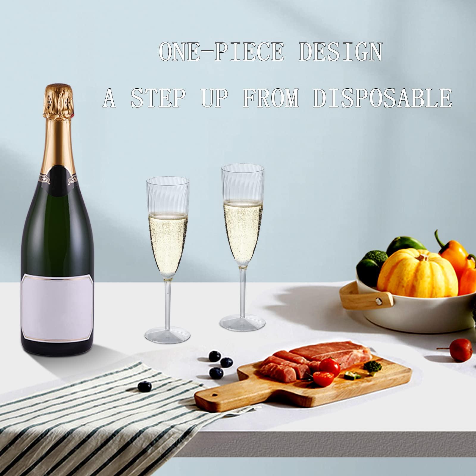 Homvle Homvle Plastic Champagne Flutes 96 Pack, Disposable Plastic Champagne Glasses 6 OZ, 1- Piece Construction Plastic Wine Glasses for Parties/Wedding