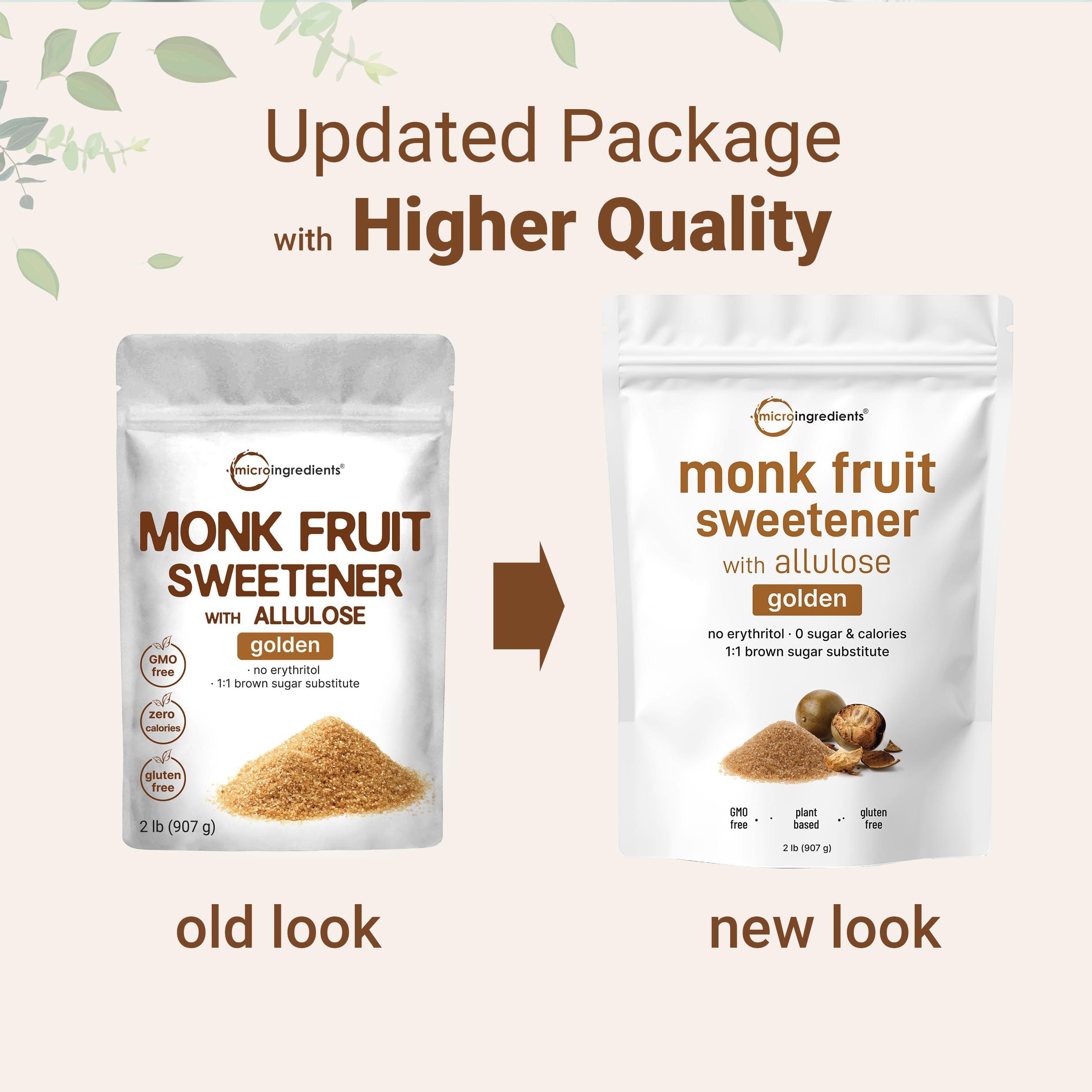 Micro Ingredients Micro Ingredients Golden Monk Fruit Sweetener Allulose, 2 lbs | No Erythritol, No Aftertaste, 1:1 Brown Sugar Substitute | Zero Calorie, Great for Drinks, Coffee, Tea, Cookies | Keto, Vegan, Non-GMO