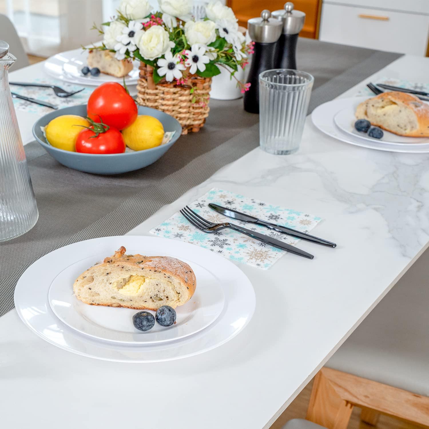 POSATE POSATE 60PCS White Disposable Plastic Plates, Heavy Duty Plates for Wedding/Party, 30PCS Dinner Plates 10.25 and 30PCS Dessert/Salad Plates 7.5, White Plates for Party Event