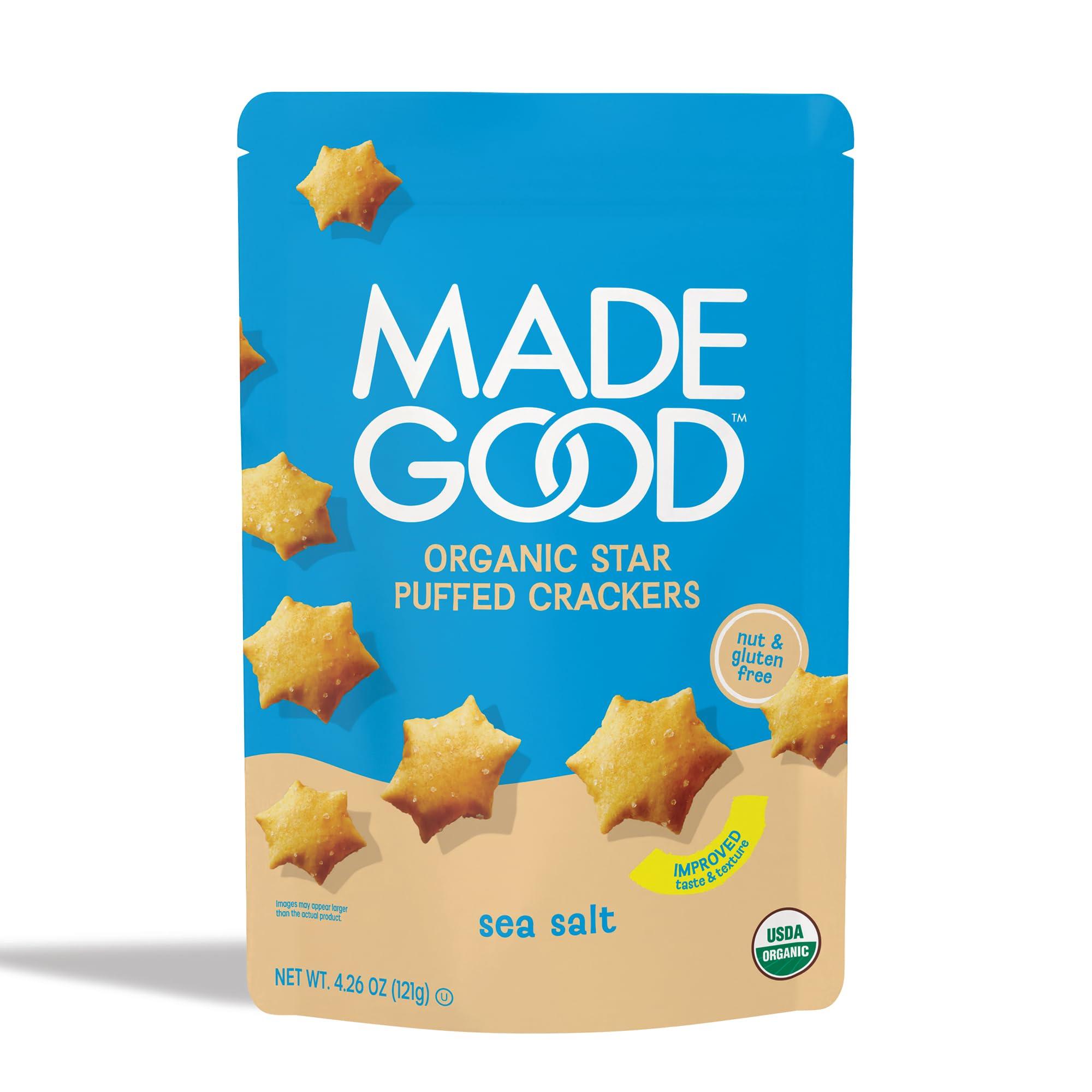 Made Good MadeGood Sea Salt Star Puffed Crackers, 4.26oz Pouch, Organic Snacks