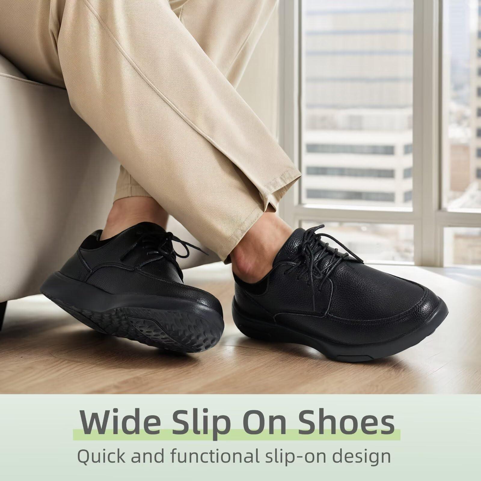 OrthoComfoot Men\'s Orthopedic Dress Oxfords for High Arch: Casual Supportive Cushion Shoes for Plantar Fasciitis, Ultralight Leather Shoeswith Arch Support for Indoor Outdoor Black Size 12