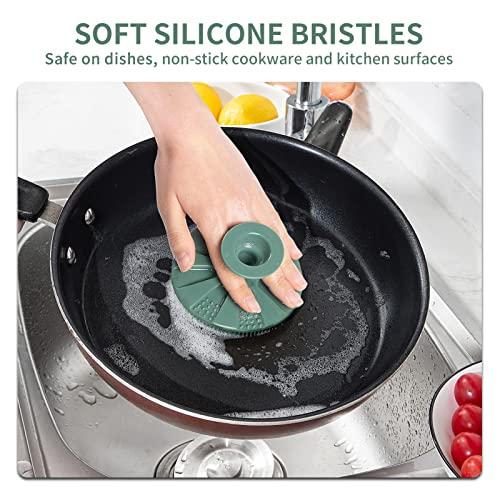BEAUTAIL Silicone Sponge, BEAUTAIL Non-Scratch Scrub Sponges, for Washing Dishes and Cleaning Kitchen, Long Lasting and Reusable Dishwashing Scrubber, Suction Up Hang Designed, 2 Pack, Black+Olive Green