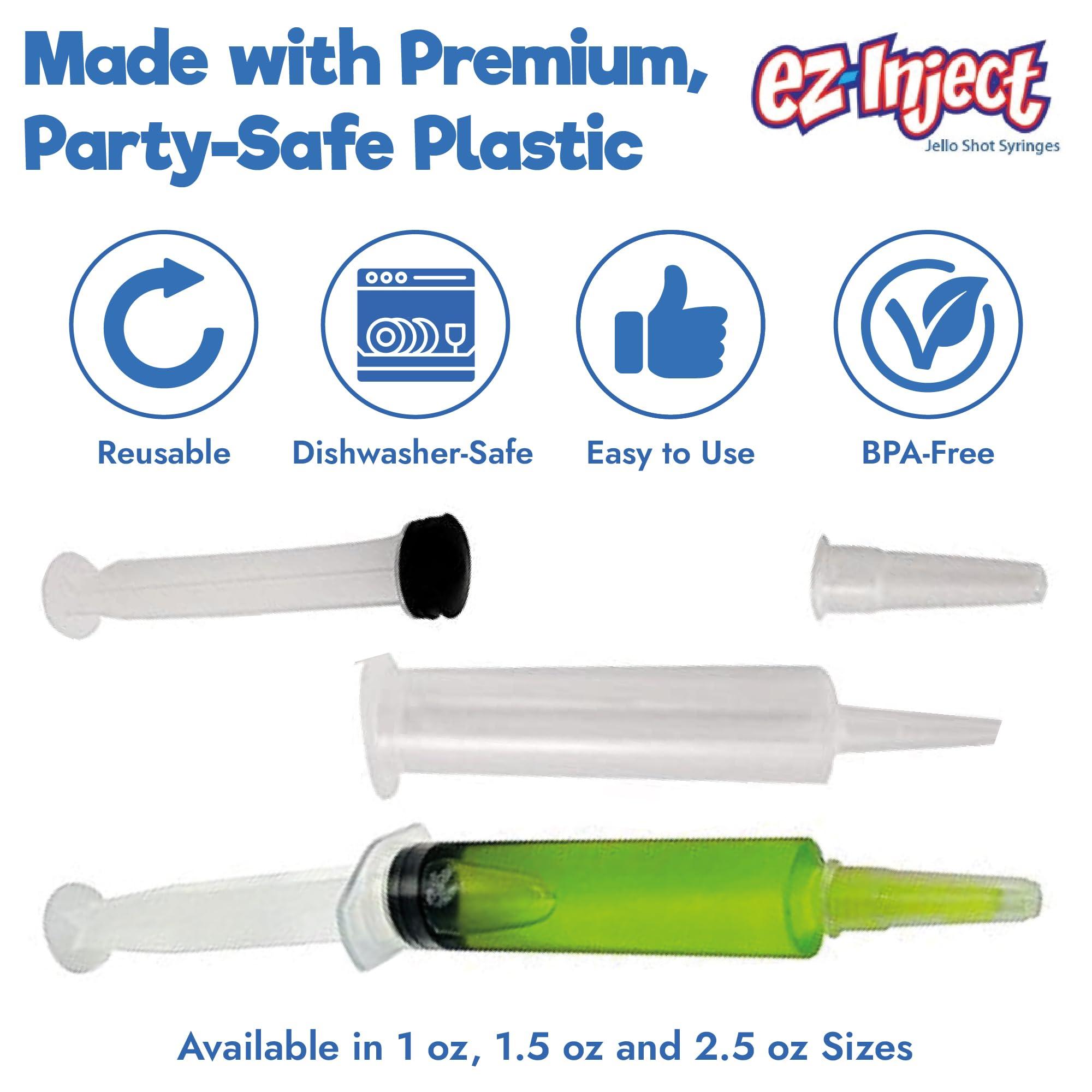 EZ-Inject EZ-Inject 25 Pack Plastic Syringes for Jello Shots 1.5oz - 100% Safe and Reusable Jello Shot Syringes with Caps - Medium Syringe Shots Holiday and Halloween Party Supplies for Adults