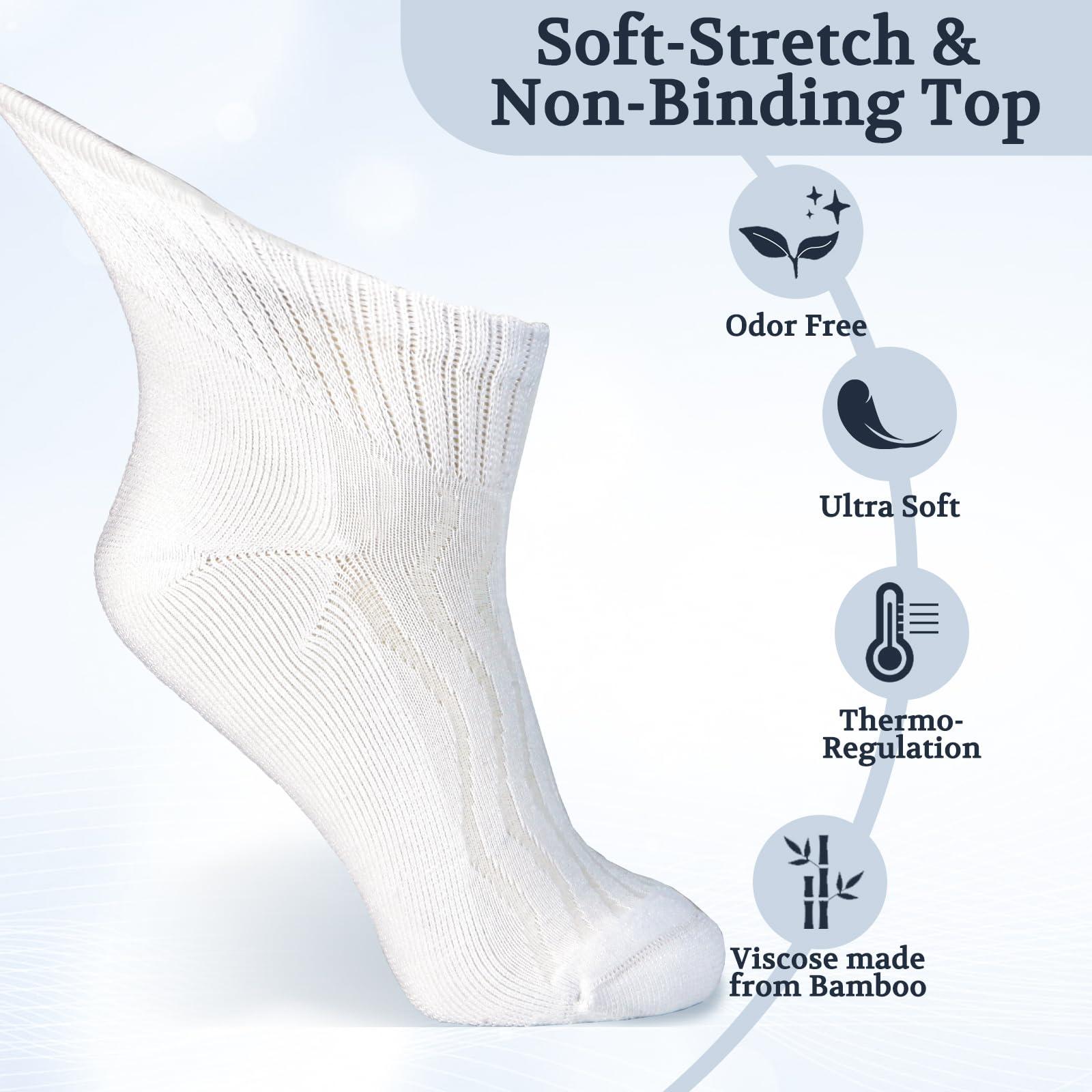 +MD +MD Diabetic Socks for Men Women-6 Pairs, Non-Binding Extra Wide Ankle Socks, Circulator Socks for Edema 10-13 White