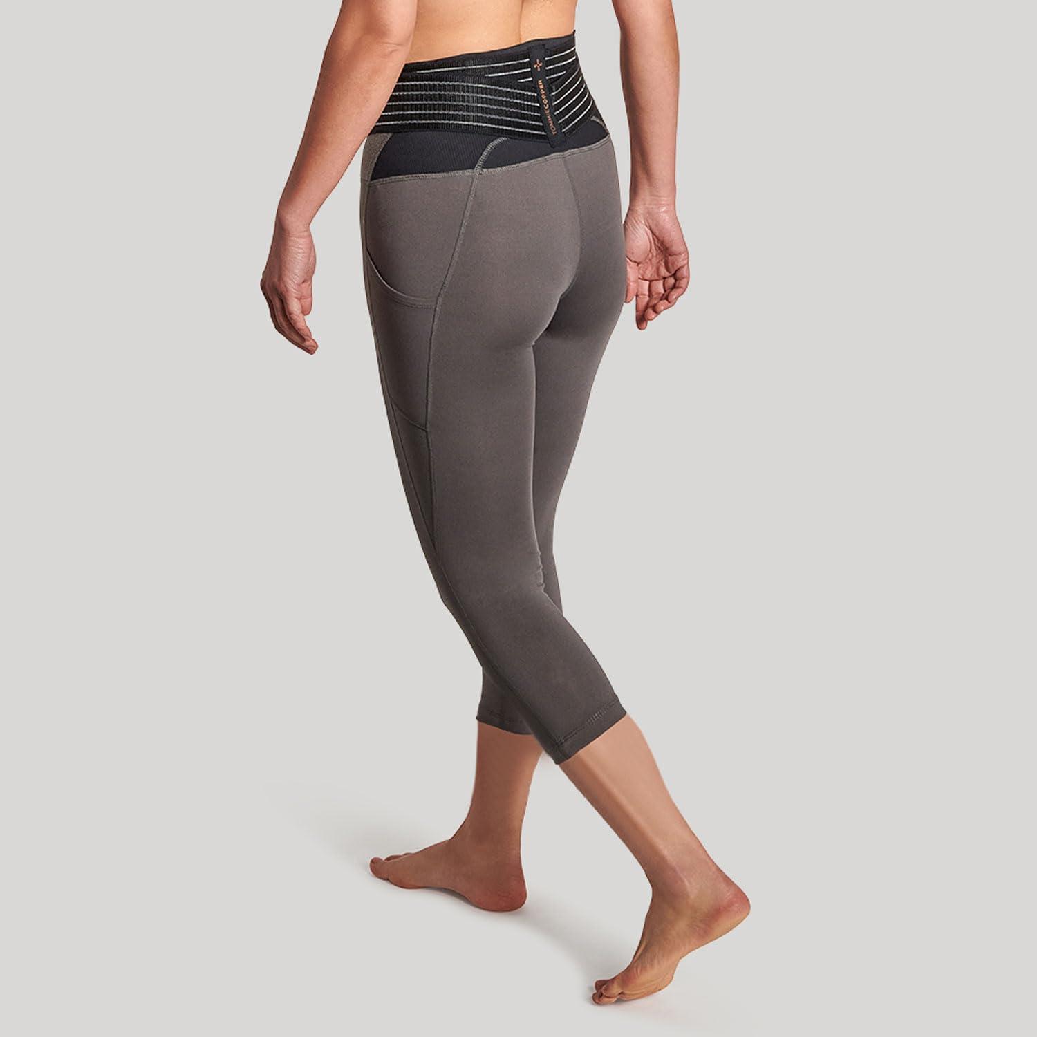 Tommie Copper Tommie Copper Adjustable Lower Back Support Compression Capri Leggings with 2 Pockets, 19in Breathable Capris, Slate Grey, Medium