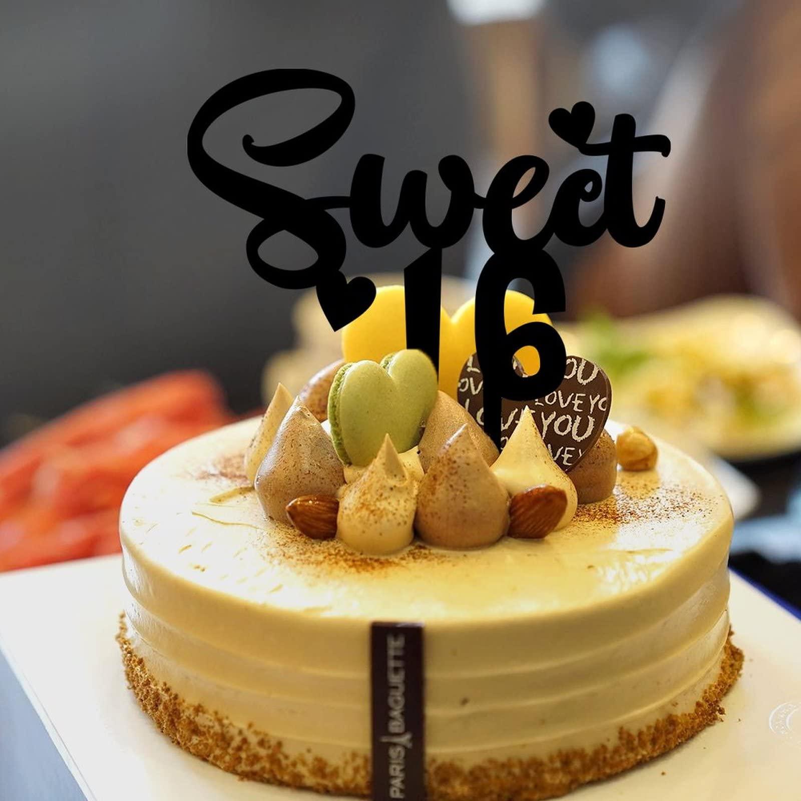 CustonCares Sweet 16 Cake Toppers 16th Birthday Cake Toppers Acrylic Black Sixteen 16 Years Old Happy Birthday Party Decorations Custom Name Any Age Number 16th Anniversary Birthday Present For Men Women 6inch