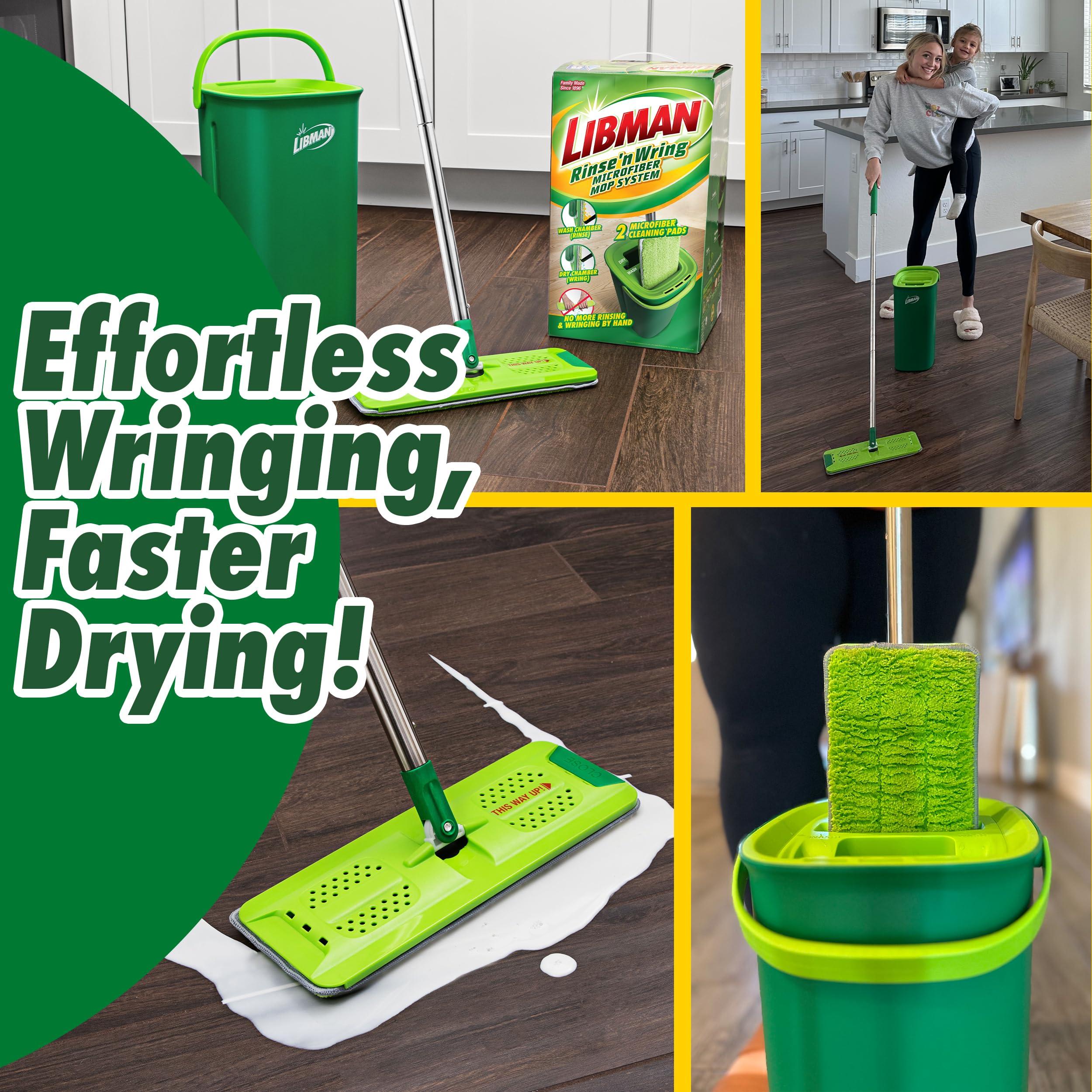 Libman Libman Rinse \'n Wring Mop and Bucket System | Microfiber Floor Mop | Hardwood Floor Cleaner | Wet & Dry Mop | Clean & Dirty Water Chambers | Power Blades | 2 Total Microfiber Pads,Green