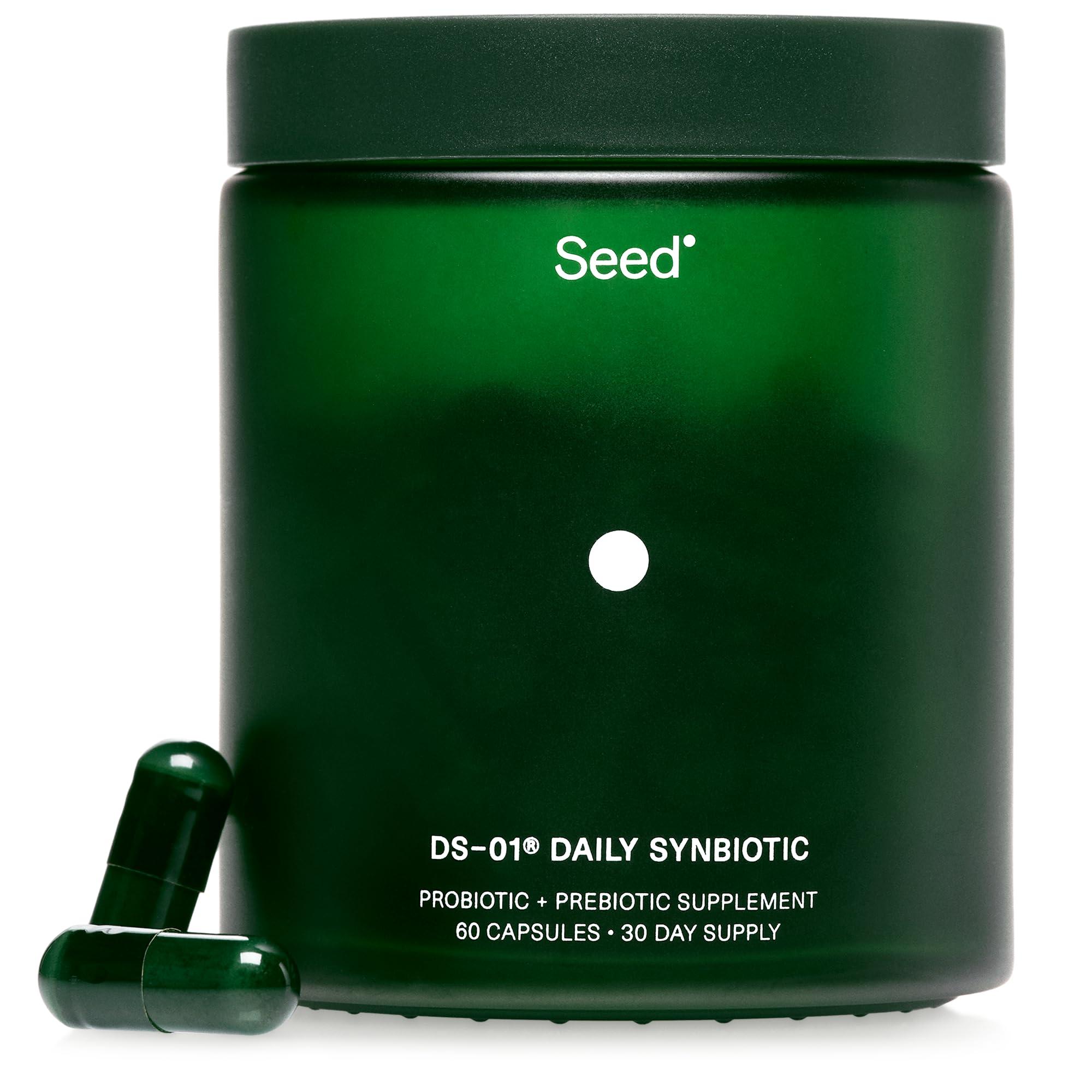 Seed Seed DS-01 Daily Synbiotic - Prebiotic and Probiotic for Women & Men - Digestive Health, Gut Health, Immune Support, Bloating & Constipation Relief - Vegan & Shelf-Stable - 60 Capsules (30-Day Supply)