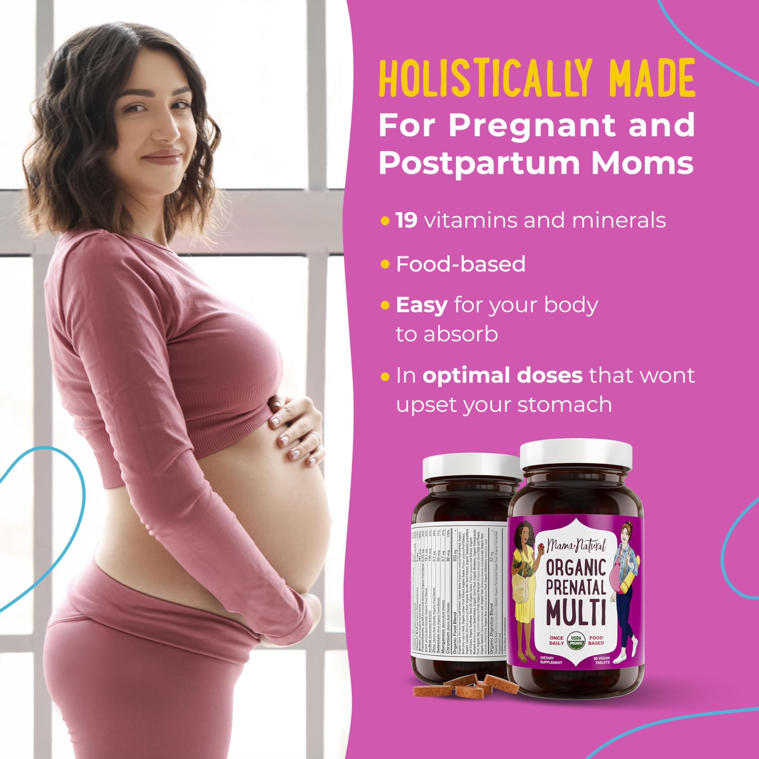 Mama Natural Mama Natural Organic Prenatal Vitamins For Women Vegan (30 Servings) | One A Day Prenatal Vitamins For Pregnant Women | Food Based, Non-gmo & Gluten-free - Pre Natal Multivitamin For Women With Folate