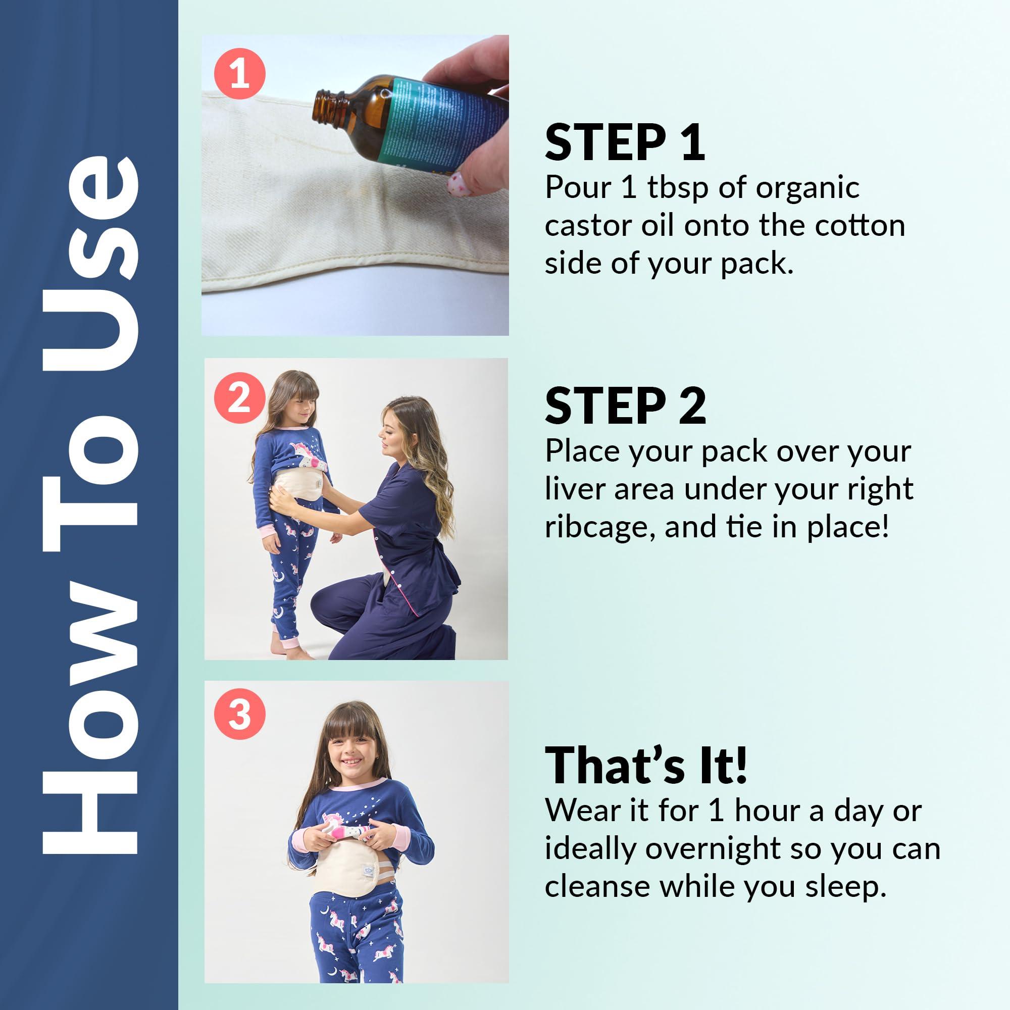 QUEEN OF THE THRONES QUEEN OF THE THRONES Castor Oil Pack for Kids - Heatless, Less-Mess, Reusable - Organic Cotton Flannel, Comfort Fit, Soft Straps & Naturopathic Doctor Designed (Castor Oil Sold Separately)