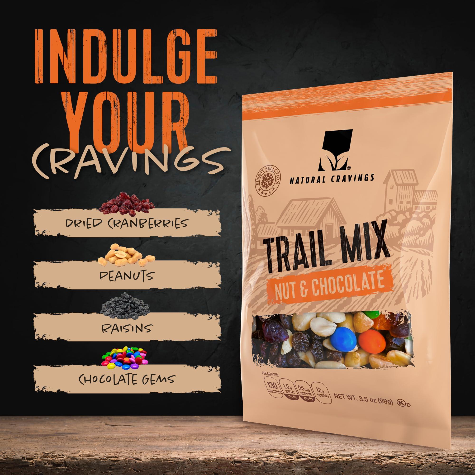 Natural Cravings Natural Cravings Trail Mix Snack Packs - Individual 3.5 oz Bags - Nuts & Chocolate Dried Fruit Mix & Nuts Mix with Peanuts, Dried Cranberries, Raisins, Chocolate Gems - Trail Mix Individual Packs