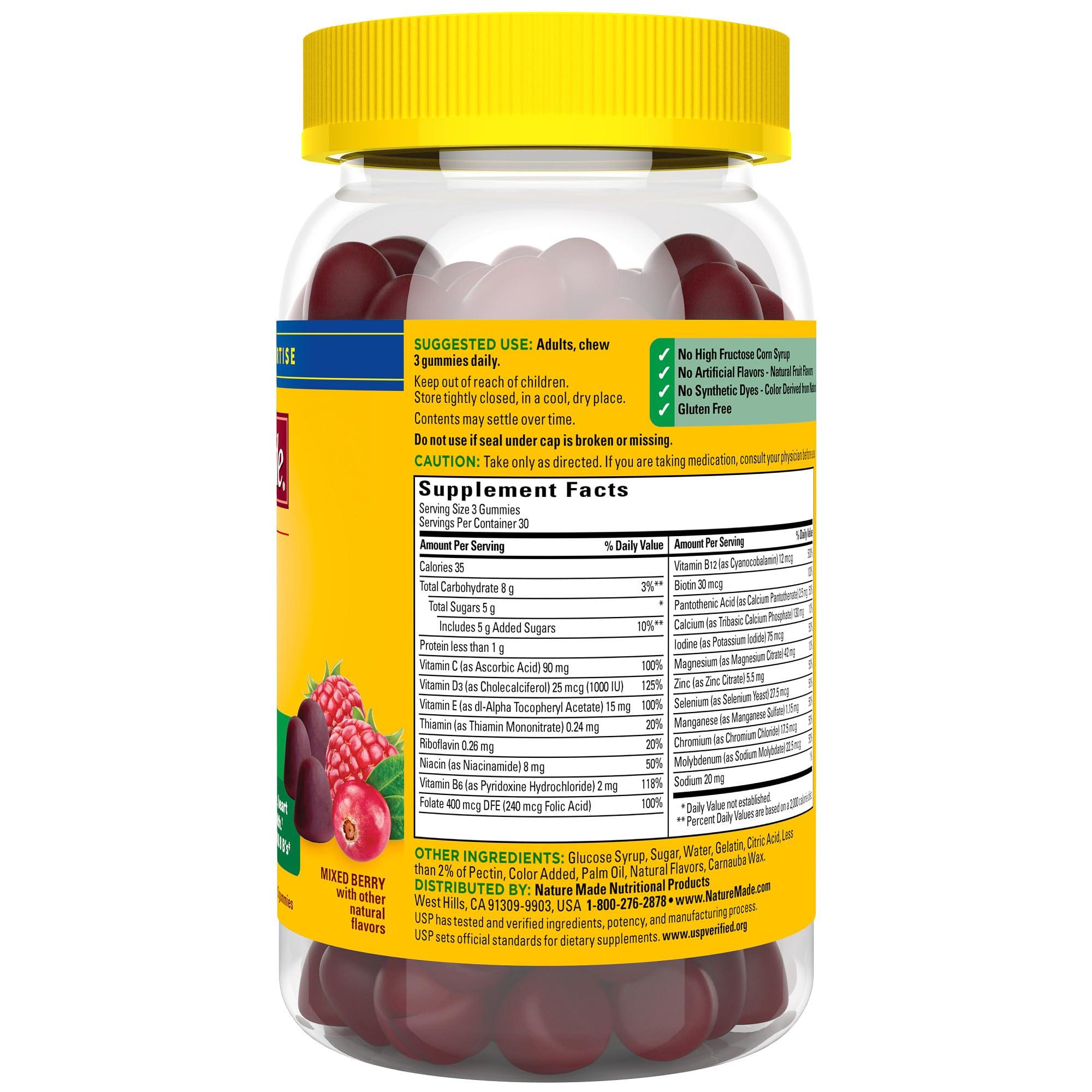 Nature Made Nature Made Advanced Multivitamin Gummies for Adults with Magnesium Citrate, Calcium & All 8 B Vitamins, Daily Nutritional Support, 90 Gummies, 30 Day Supply
