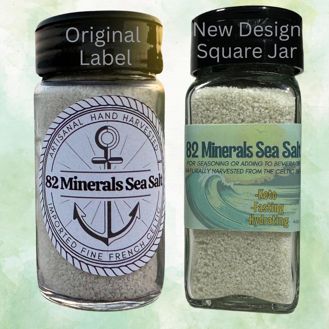 82 MInerals Sea Salt Celtic Salt 82 Minerals Sea Salt French Celtic Insprired Artisanal Glass Jar with Shaker Lid Hand Harvested Sea Salt XL Coarse Grain NC Small Business Organic Vegan Kosher Paleo Low Sodium from the Celtic Sea