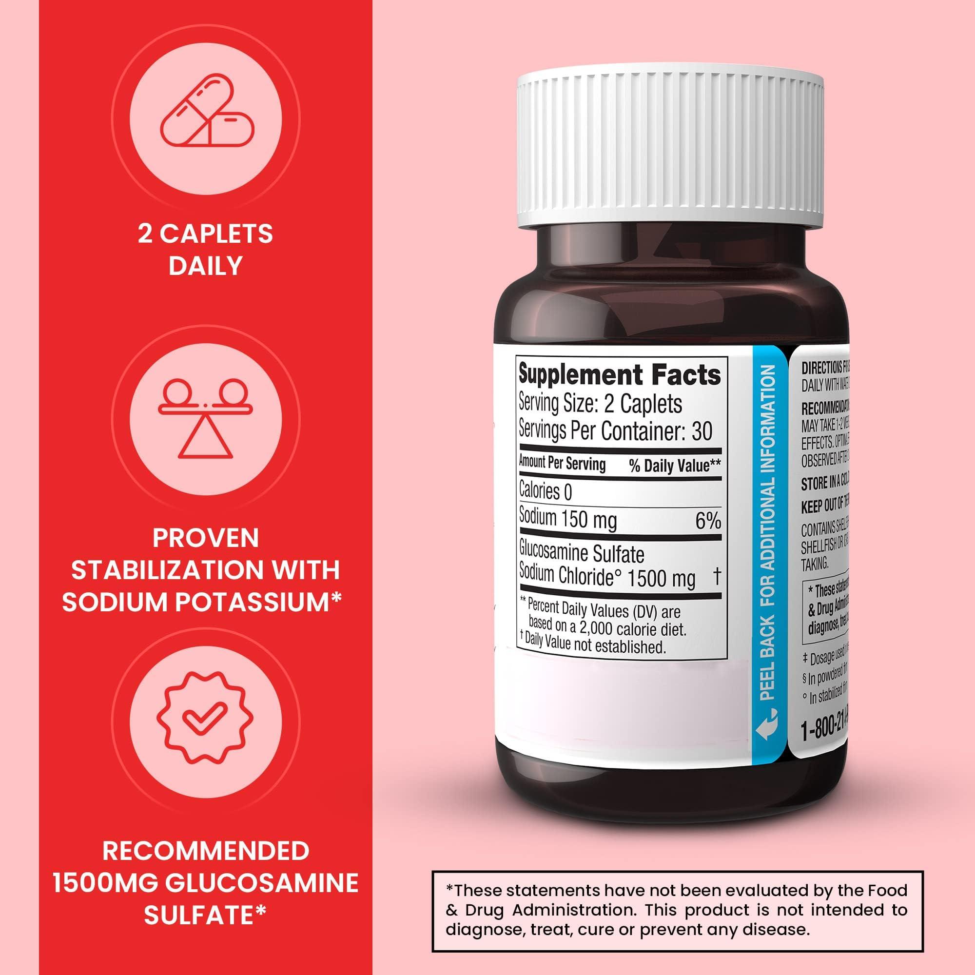 Dona Dona Crystalline Glucosamine Sulfate, 750 Mg, Joint Supplement Pills for Knee Comfort & Joint Health Support, 750 Mg, 60 Count (2 Pack).