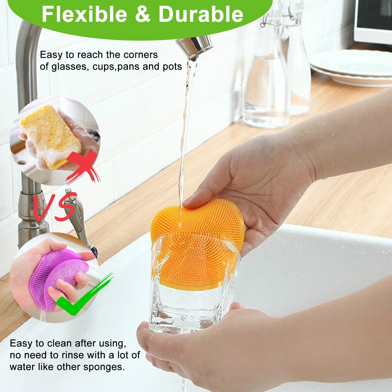 MISSJOJIAY Silicone Dish Scrubber, 12 Pack Silicone Sponge Dish Brush Food Grade BPA Free Reusable Rubber Sponges Dishwasher Safe and Dry Fast for Kitchen Dish Dishes Fruits Vegetables Washing and Cleaning