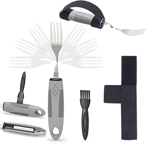 PKPKAUT PKPKAUT Bendable/Weighted Forks for Hand Tremors, Adaptive Handicap Fork for Parkinsons Patients, Parkinson Curved Fork for Shaking Hands, Liftware Angled Arthritis Fork for Adults Disabled Elderly
