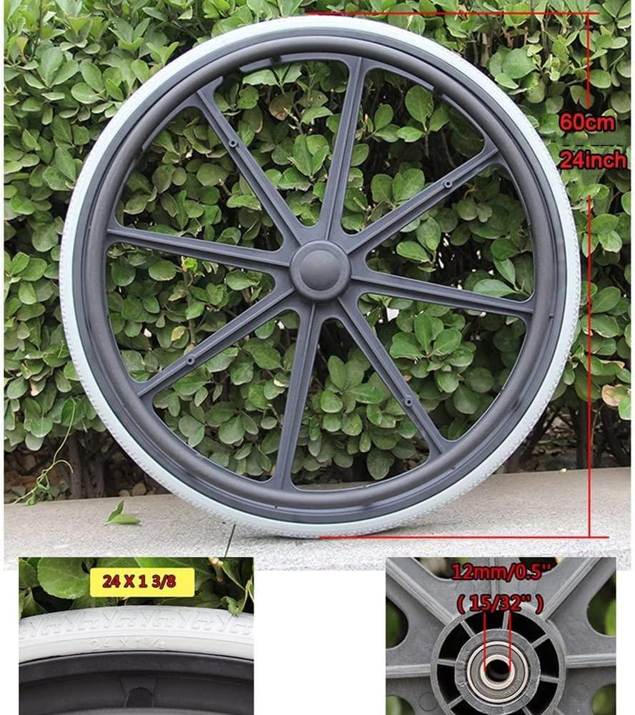 BITWIT BITWIT 24inch Wheelchair Wheel Replacement, Specification: 24 x 1 3/8, Wheelchair Rear Wheel Accessories, Non-Inflatable Solid Tire, Nylon Hub, Bearing: 12mm (Size : 24inch/60cm(1 Count))