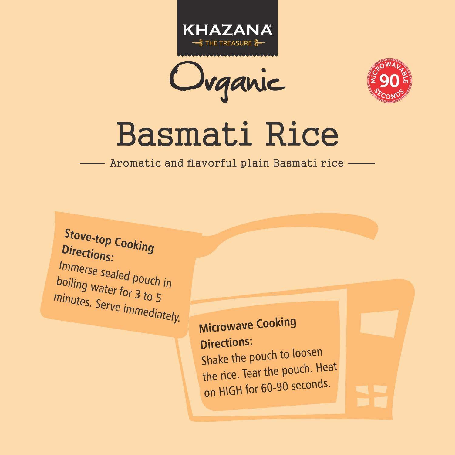 Khazana Khazana Organic Basmati Rice - Ready to Heat (1-Pack, 8.8oz) - Authentic, Aromatic & Flavorful Indian Grain - Non-GMO, Vegan, Gluten-Free, Kosher - Microwaveable Instant Rice in 90 Seconds