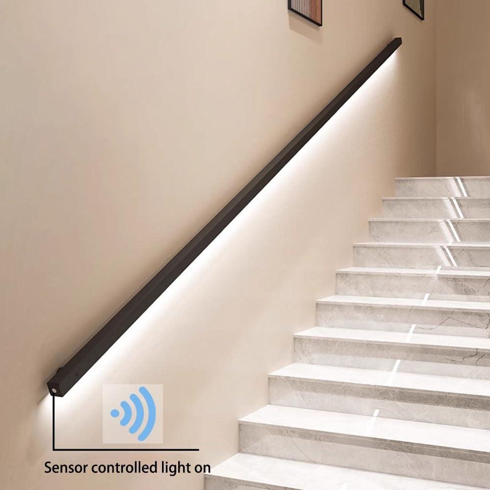 Sxlawesom LED Staircase Handrail Lighted Handle with Sensor Stainless Steels Handrail Bar Foot Rail Kit for Indoor Stairs Wall Mount Support (Color : Black, Size : 59\"/1.5m)