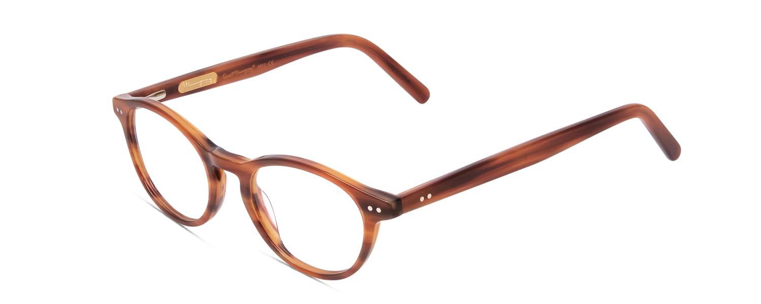 Calabria Calabria Ernest 4912 Round Blue Light Filter Reading Glasses +3.00 Blonde Amber Brown Marbled Lines/Silver Accents Men Women